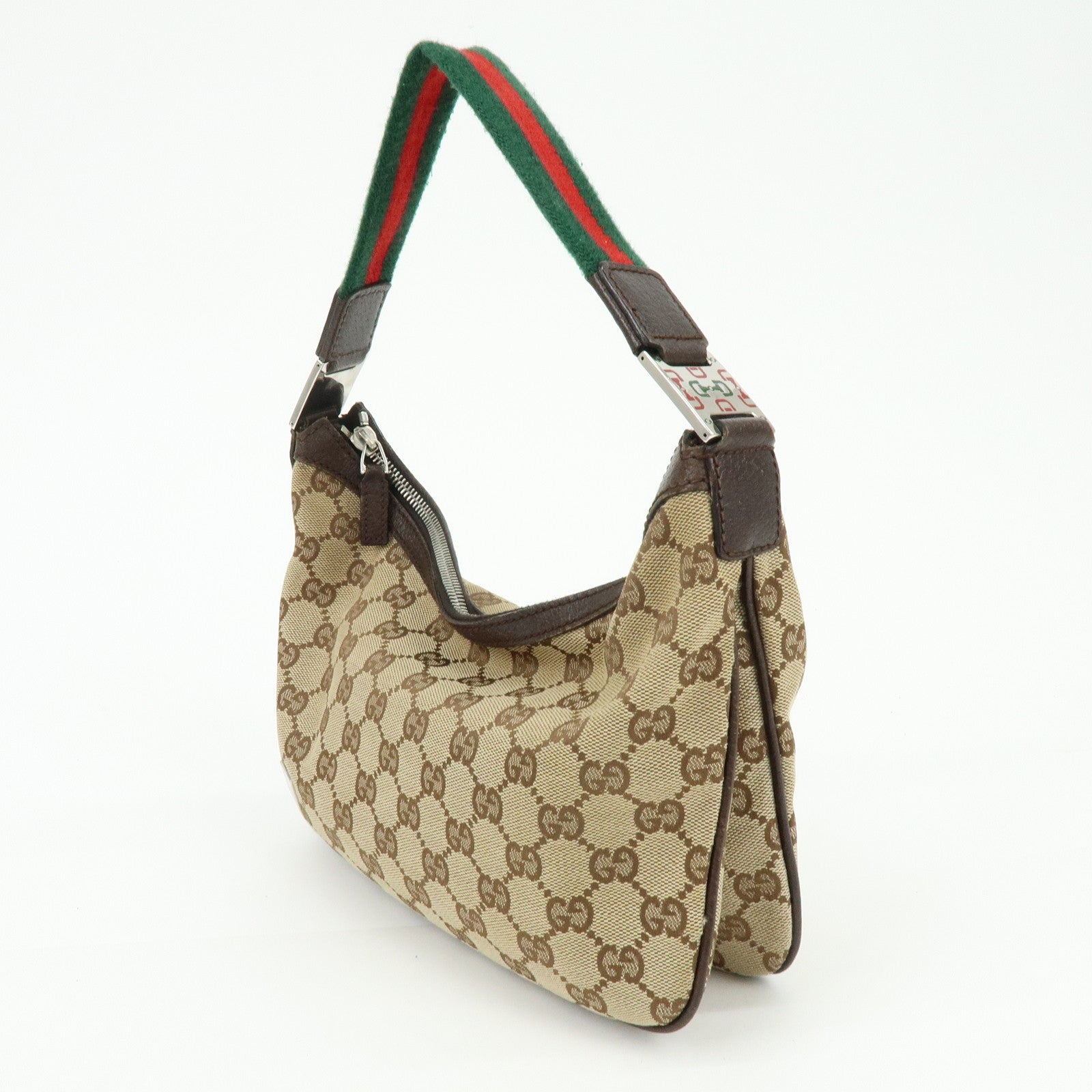 GUCCI Sherry Line GG Canvas Leather Hand Bag Beige Brown 145812