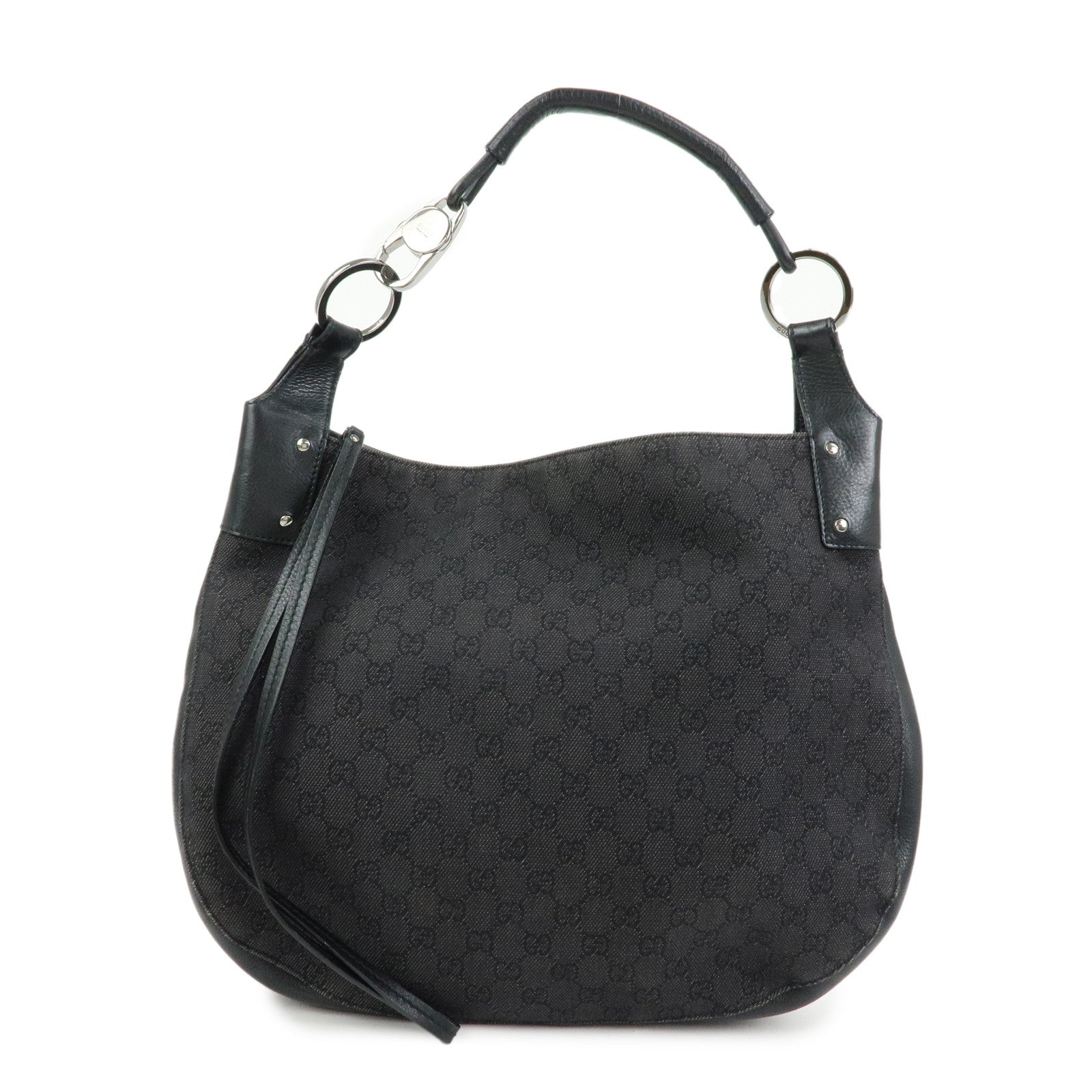 GUCCI GG Canvas Leather Shoulder Bag Hand Bag Black 179777