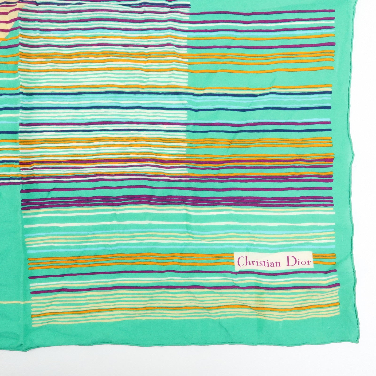 Christian Dior Silk 100% Scarf Stripe Print Green Beige