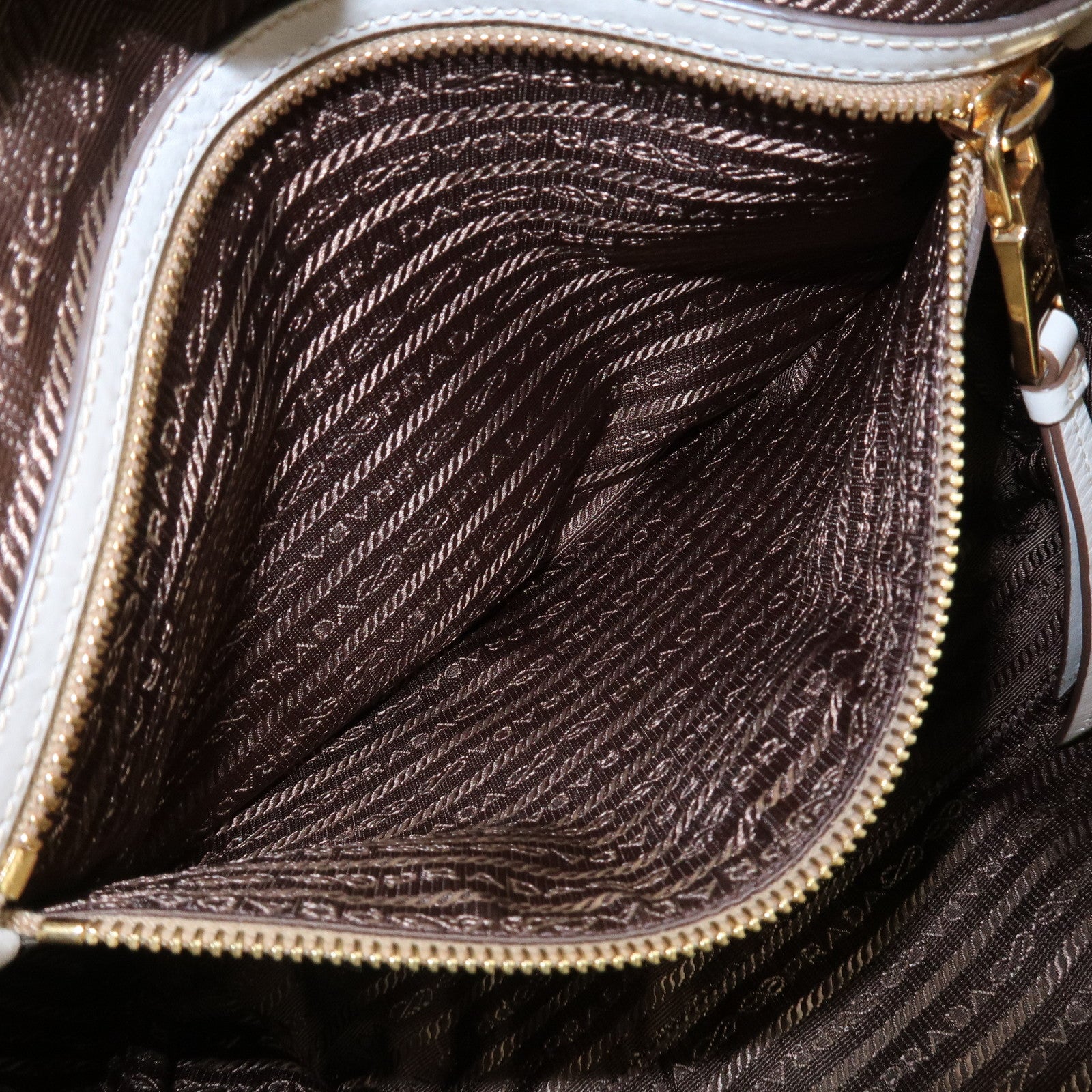 PRADA Logo Jacquard Leather Tote Bag Hand Bag Beige Ivory 1BG158