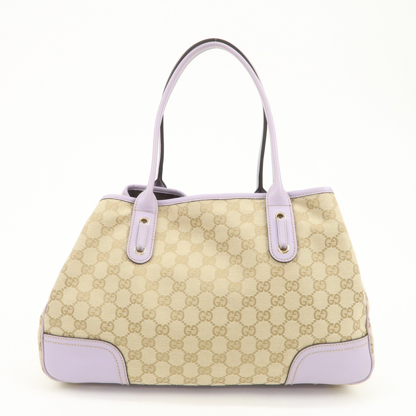 GUCCI Princy GG Canvas Leather Tote Bag Beige Light Purple 163805