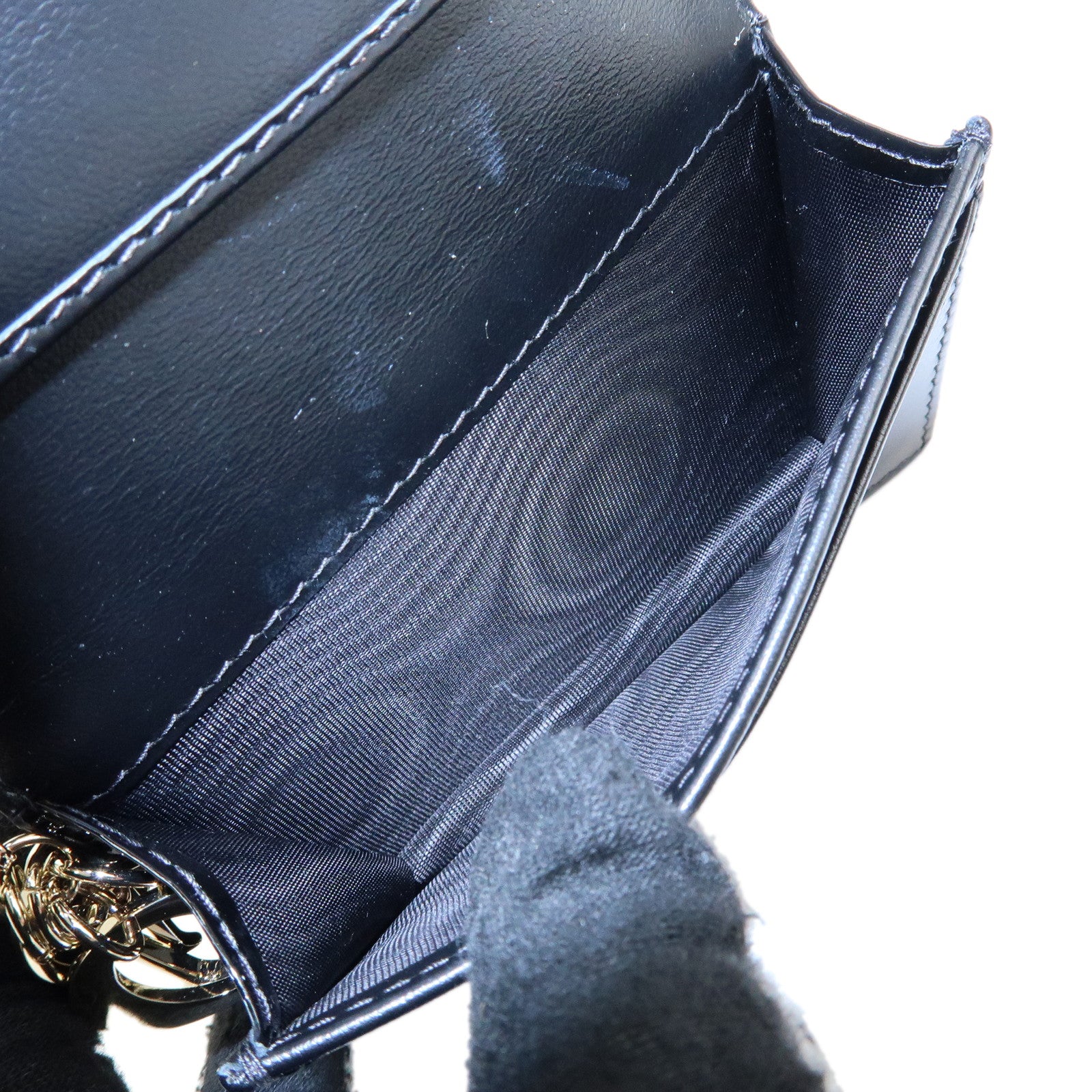 Christian Dior Lady Dior Canage Patent Leather Card Case Black