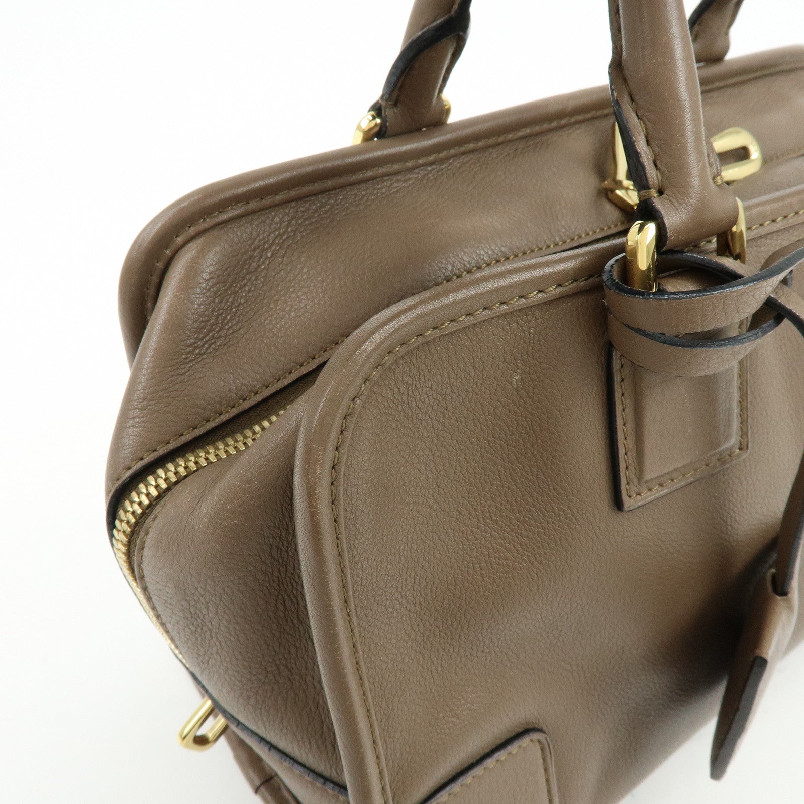 LOEWE Anagram Amazona 28 Leather Hand Bag Boston Bag Brown