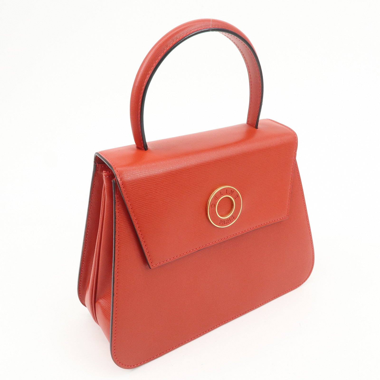 CELINE Logo Leather 2Way Bag Hand Bag Shoulder Bag Red Gold