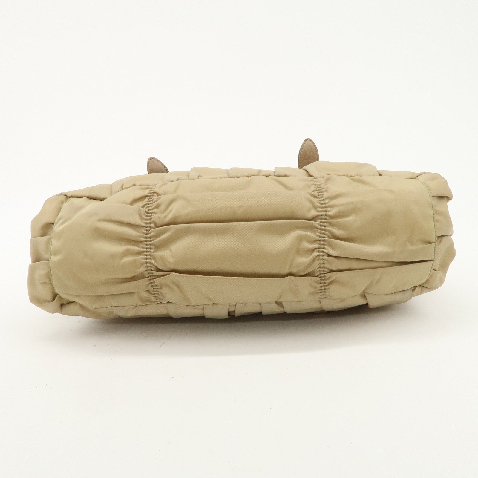 PRADA Logo Nylon Leather 2Way Shoulder Bag Hand Bag Beige BN1407