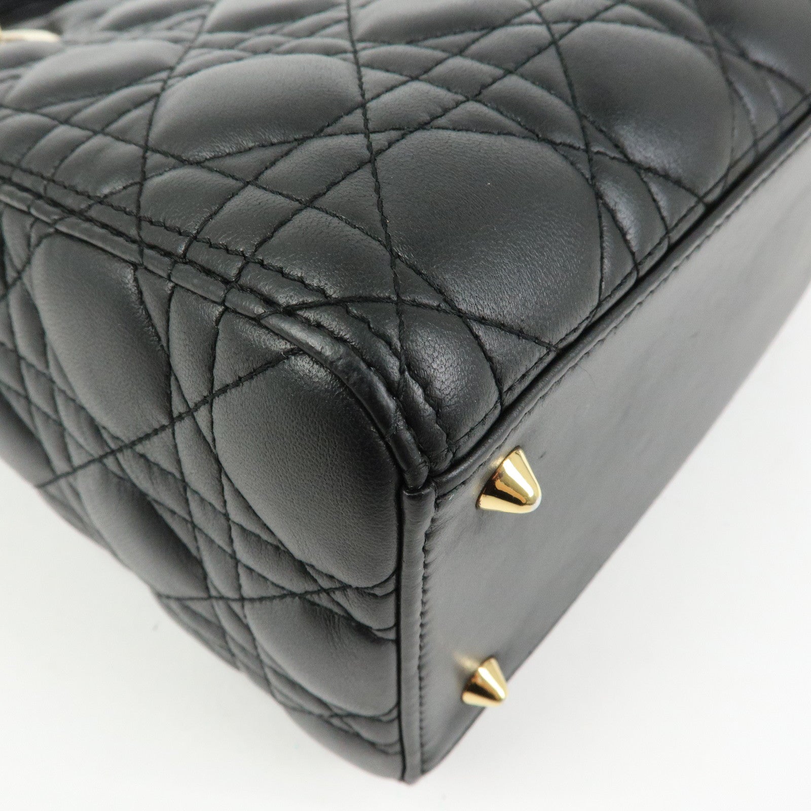 Christian Dior Lady Dior Canage Leather 2Way Bag Hand Bag Black