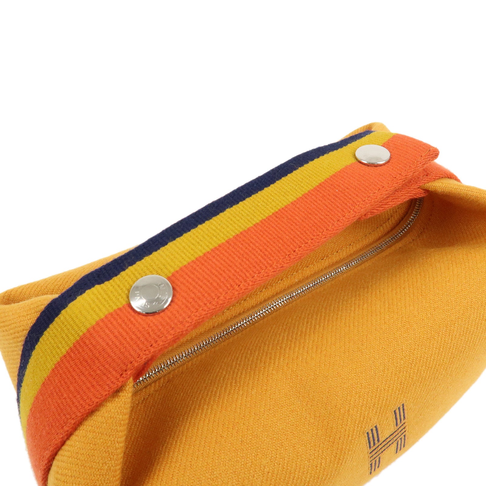 HERMES Canvas Bride A Brac PM Wool Hand Bag Ocher Orange Navy