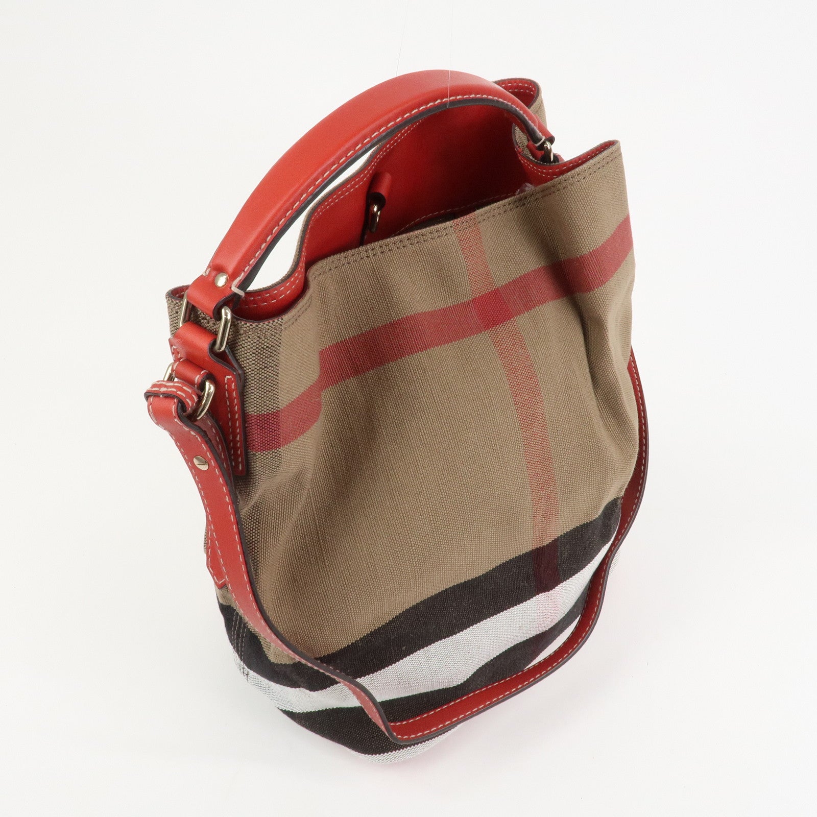 Burberry Ashby Canvas Leather 2Way Bag Shoulder Bag Brown Red