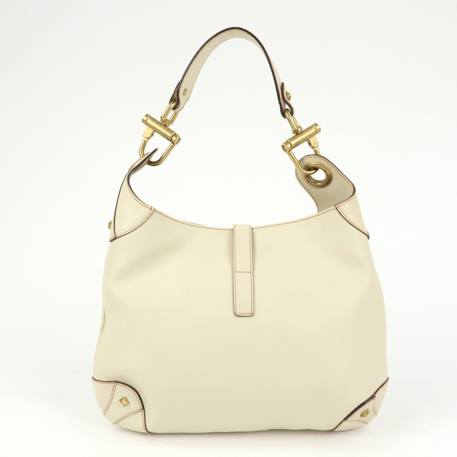 GUCCI Jackie Leather Shoulder Bag Hand Bag Studs Ivory 120888