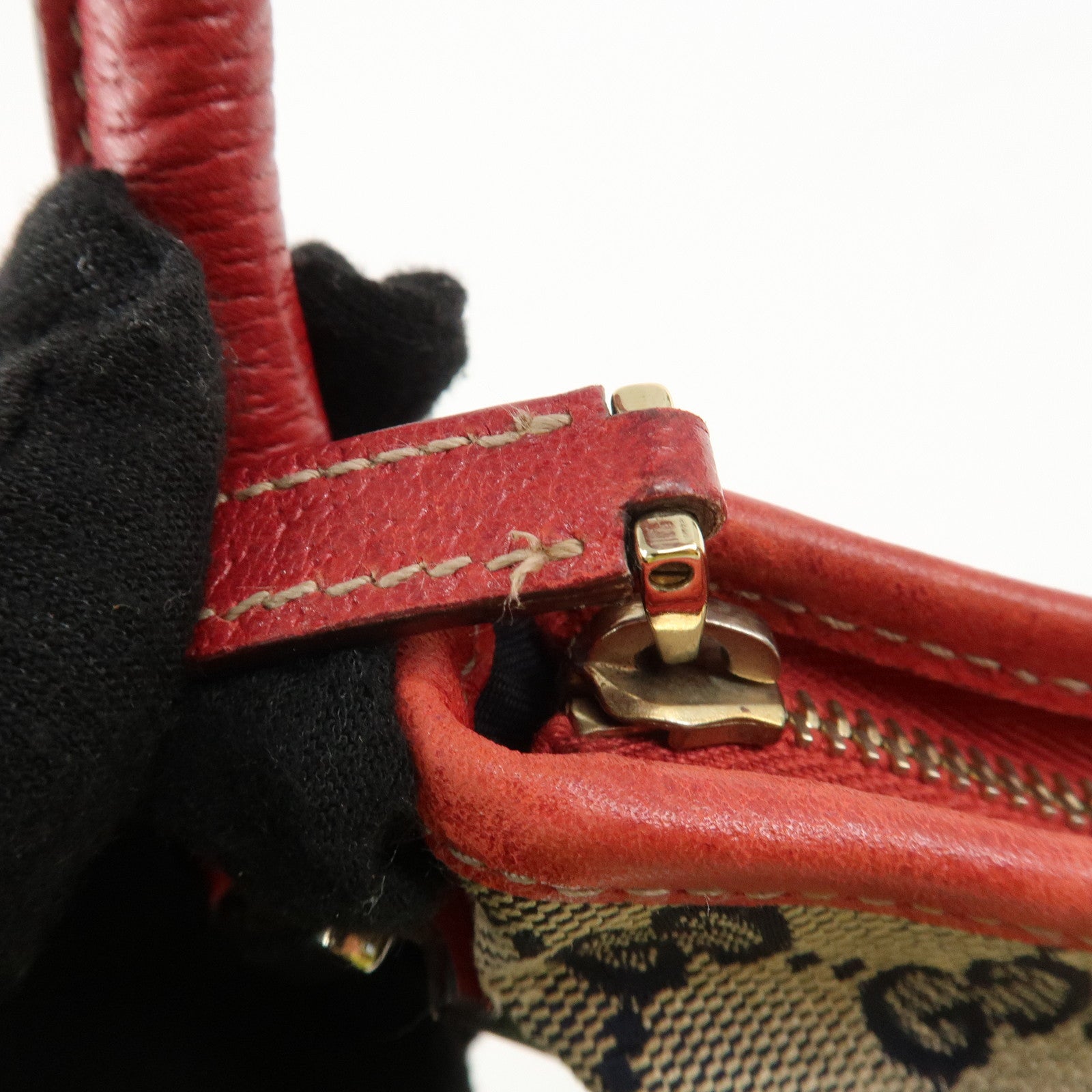 GUCCI Abbey GG Canvas Leather Shoulder Bag Hand Bag Beige Red 130738 Used