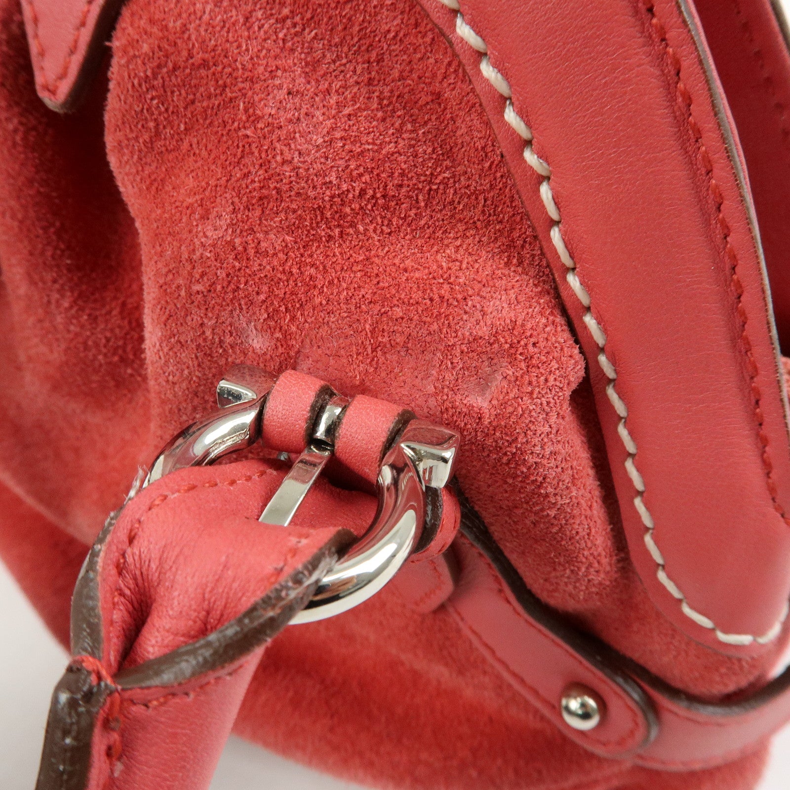 Ferragamo Gancini Suede Leather Small Hand Bag Pink