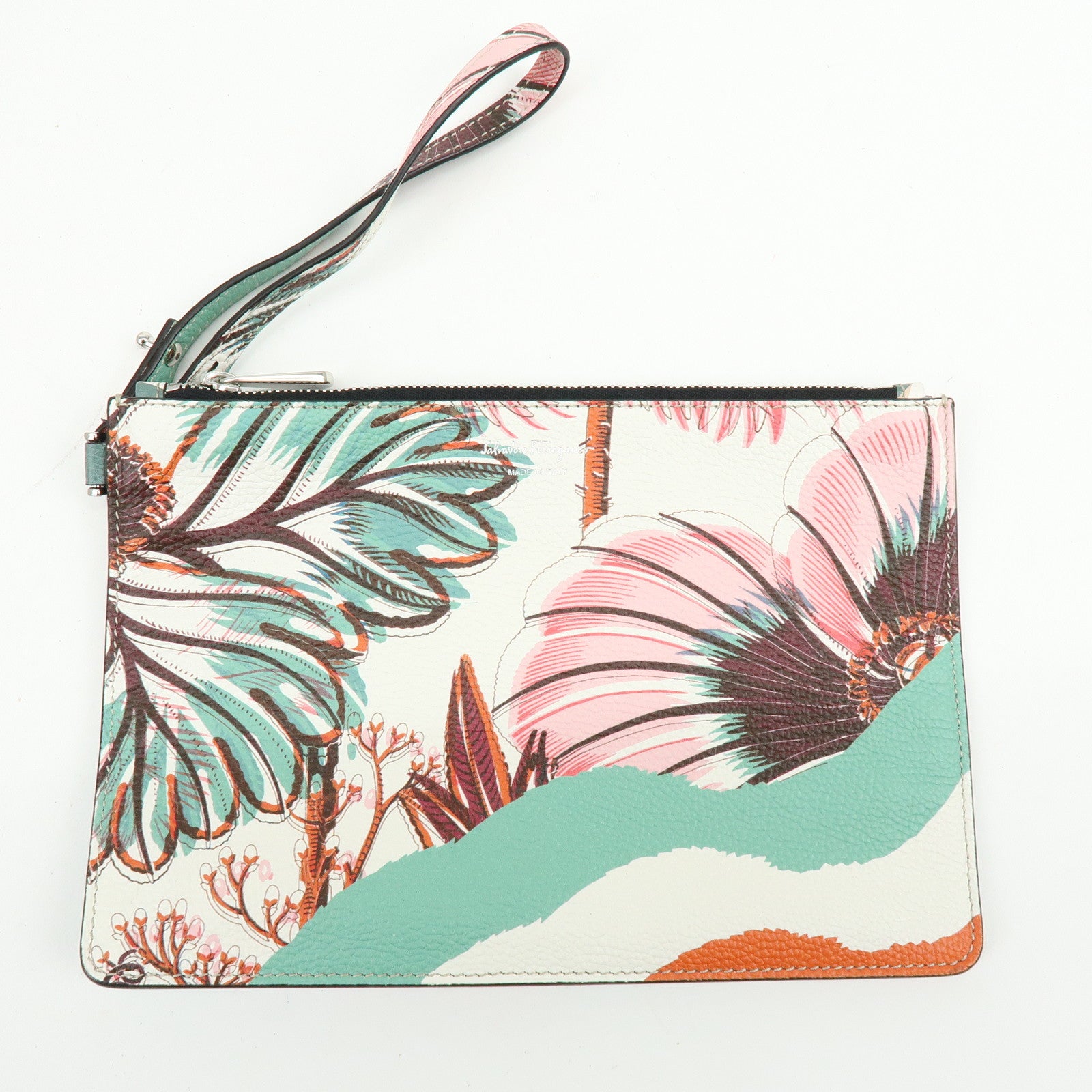 Ferragamo Gancini Leather Tote Bag Shoulder Bag Flower Print