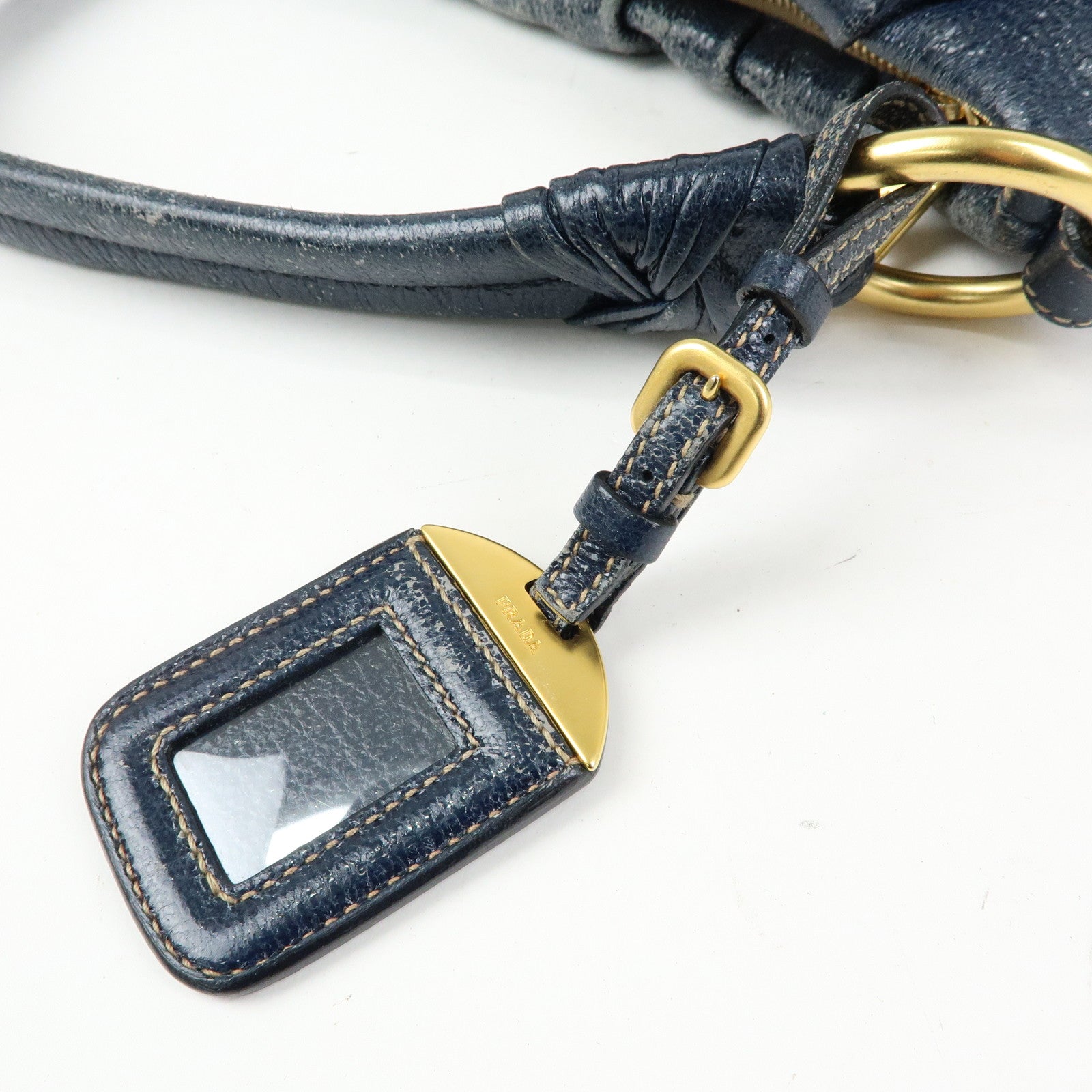 PRADA Leather Hand Bag Shoulder Bag Navy Blue 5782586