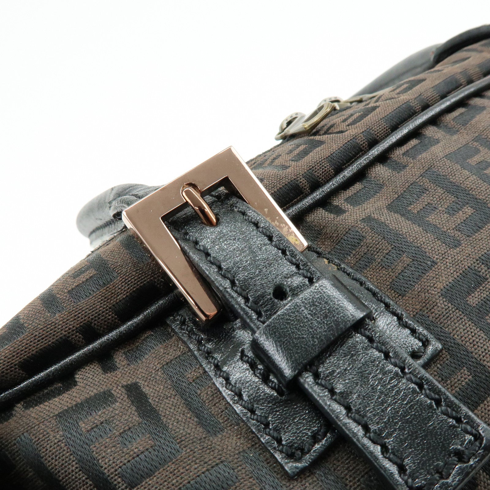 FENDI Zucchino Canvas Leather Hand Bag Boston Bag Brown 8BN005