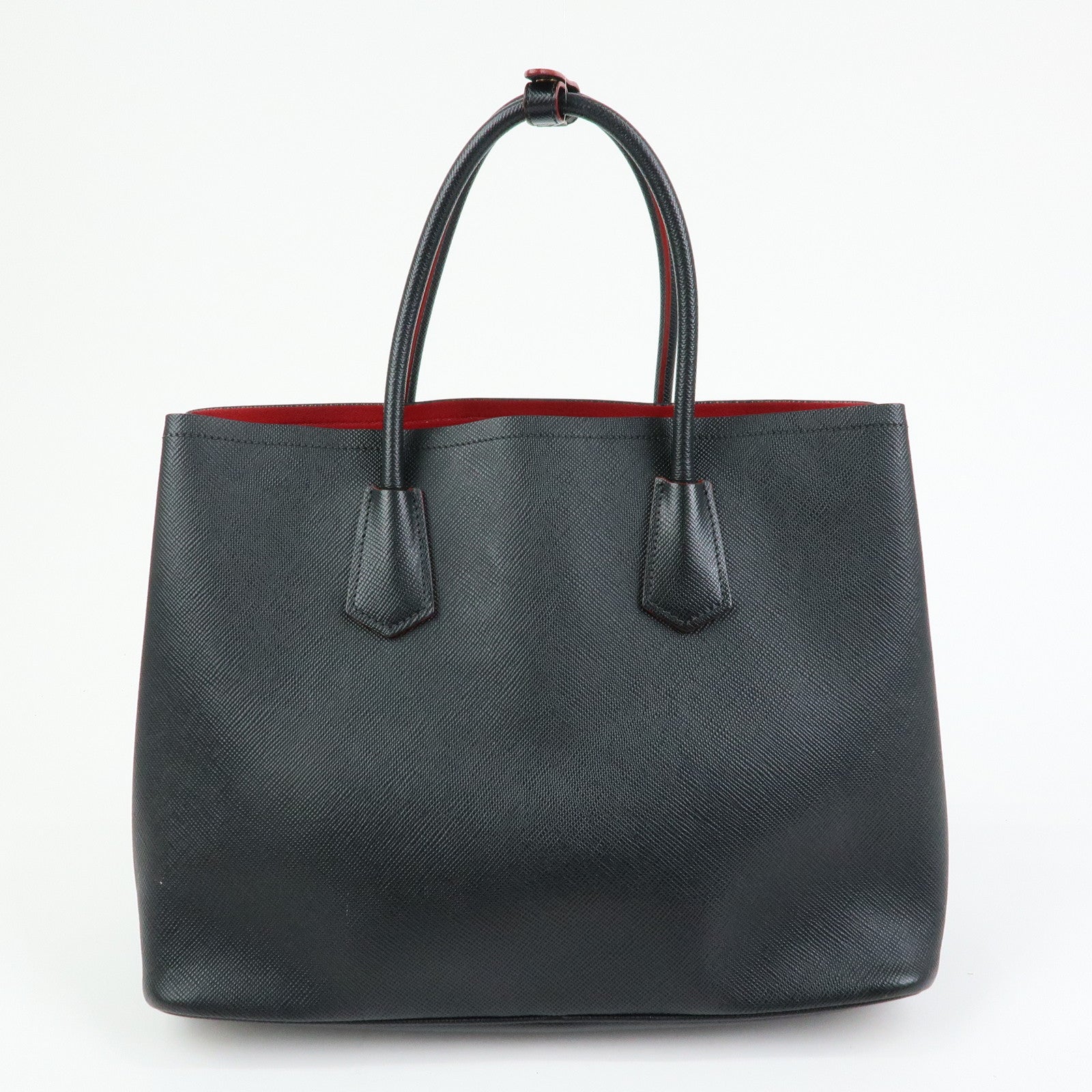 PRADA Triangle Logo Saffiano Leather Tote Bag Hand Bag Black BN2756