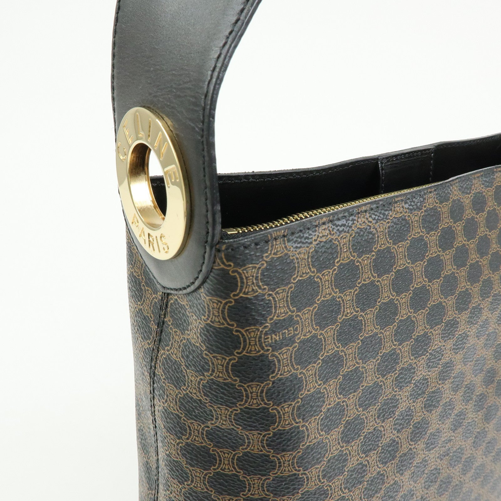 CELINE Macadam PVC Leather Shoulder Bag Black Brown