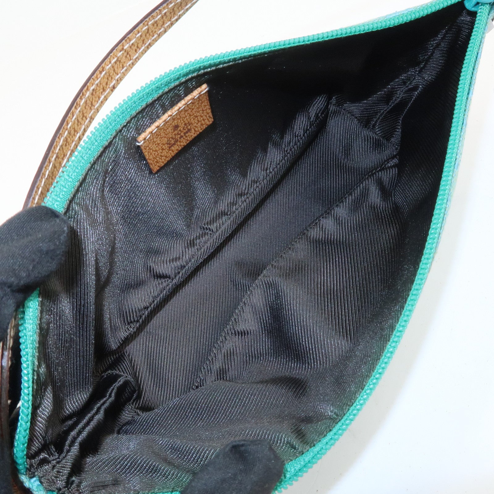 GUCCI Boat Bag GG Canvas Leather Hand Bag Light Blue 07198