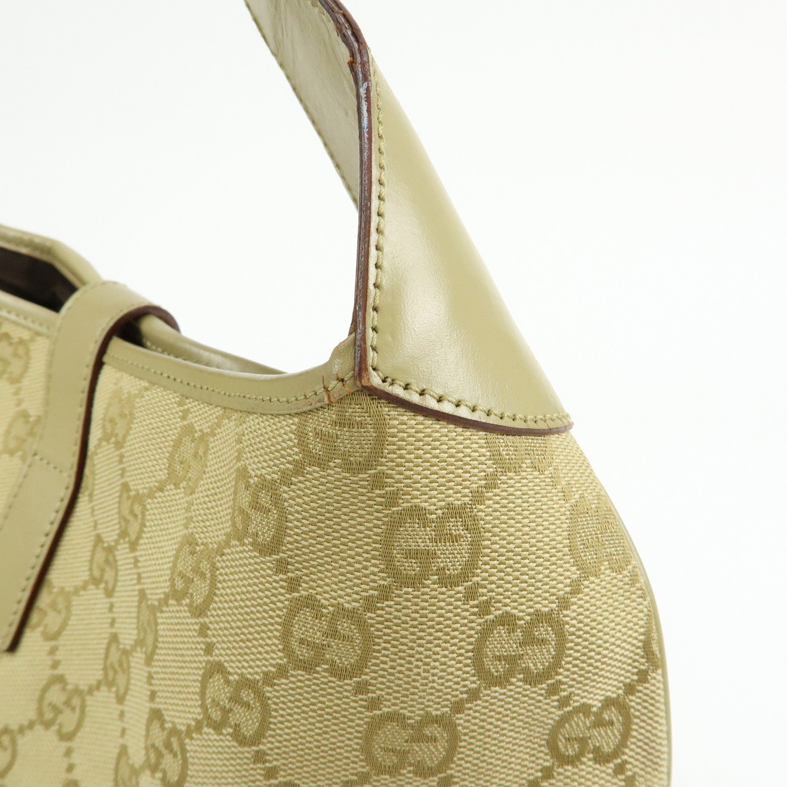 GUCCI Jackie Sherry GG Canvas Leather Shoulder Bag Khaki 00963