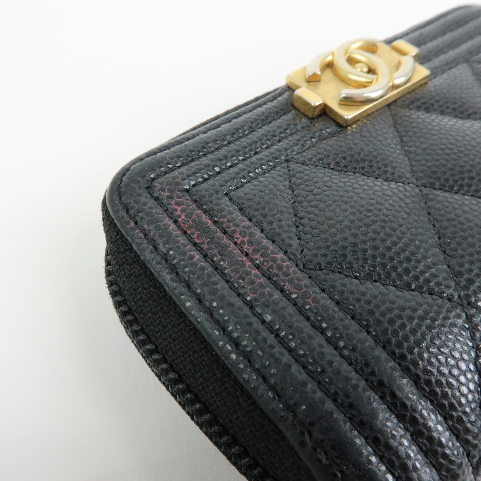 CHANEL Boy Chanel Matelasse Caviarskin Compact Wallet Black A80602