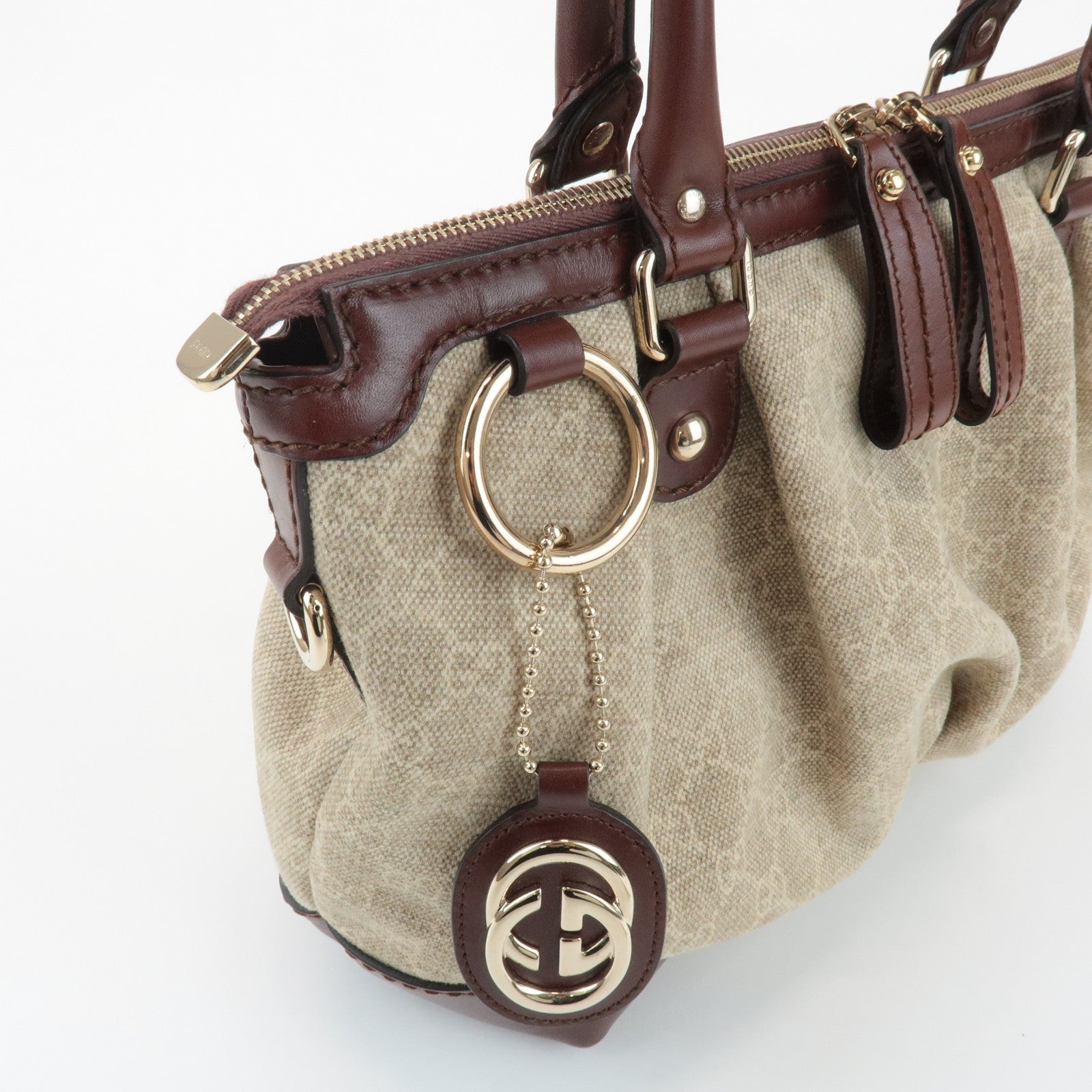 GUCCI Sukey GG Canvas Leather 2Way Bag Hand Bag Beige Brown 247902 Used