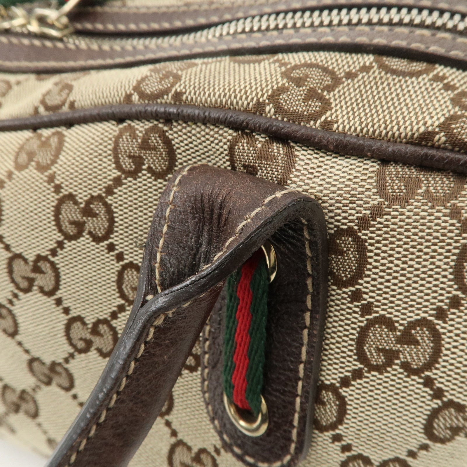 GUCCI  Sherry Princy Leather Canvas Boston Bag Hand Bag Brown 161720 Used