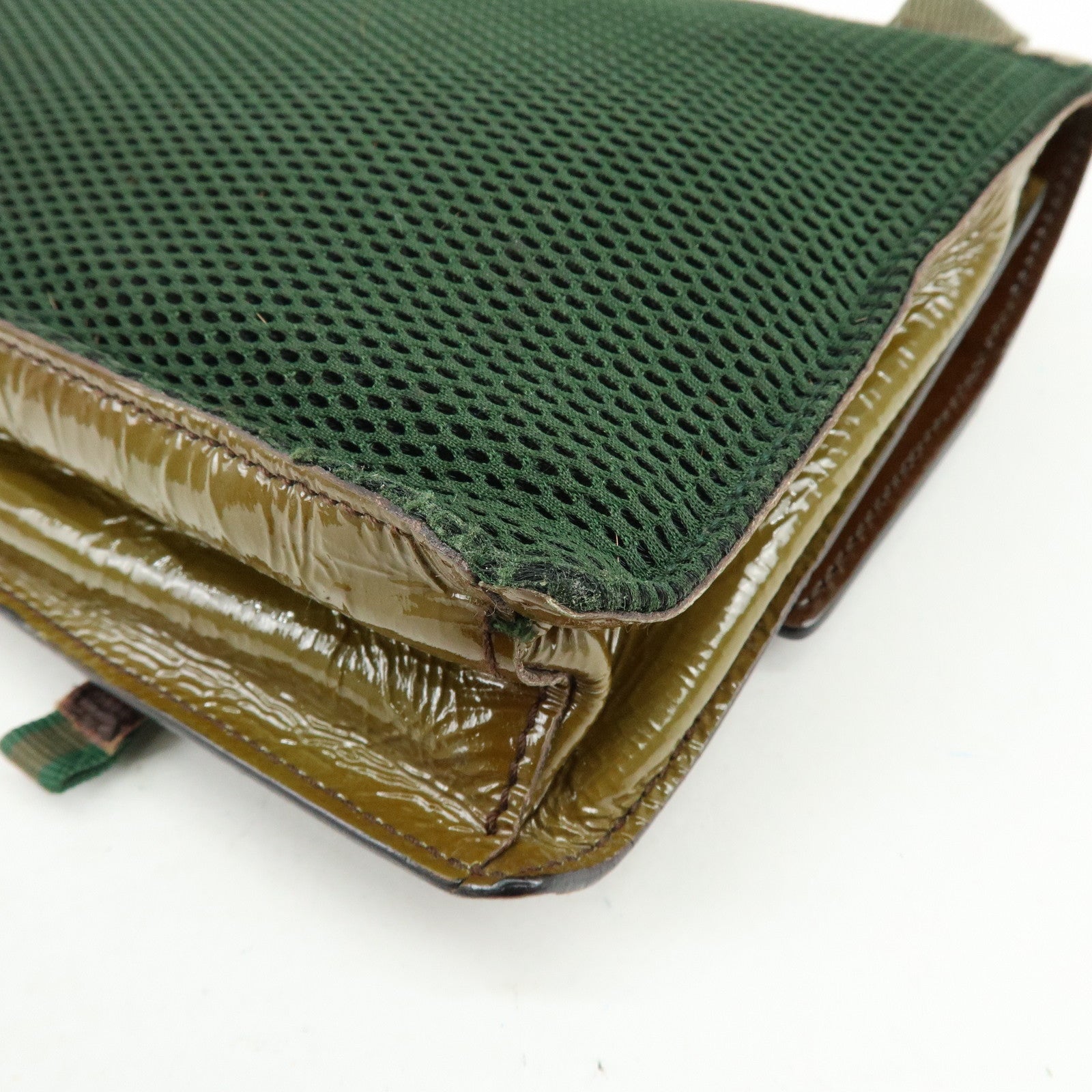 MIU MIU Patent Leather Nylon Shoulder Bag Khaki Brown