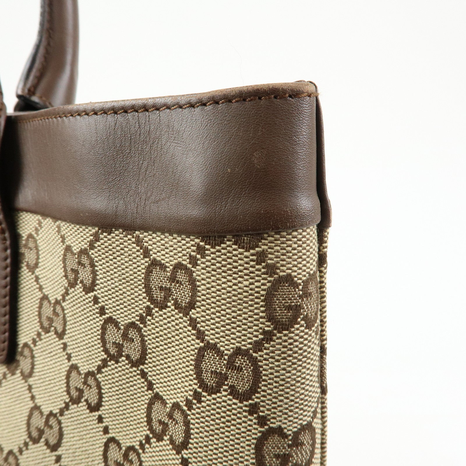 GUCCI GG Canvas Leather Tote Bag Hand Bag Beige Brown 002・1121