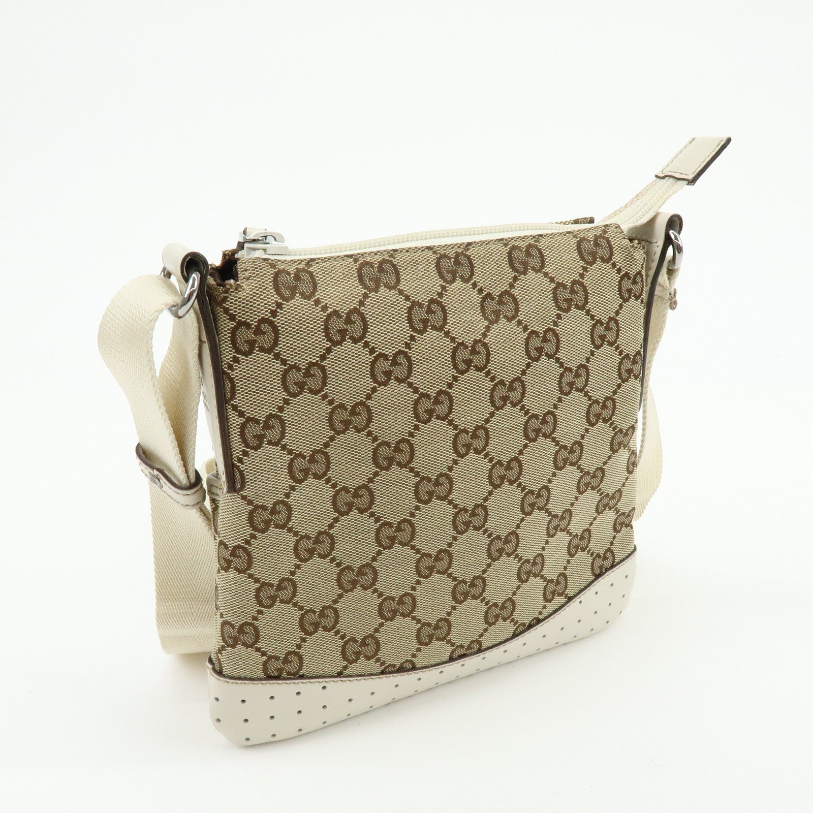 GUCCI GG Canvas Leather Shoulder Crossbody Bag Brown Ivory 147671
