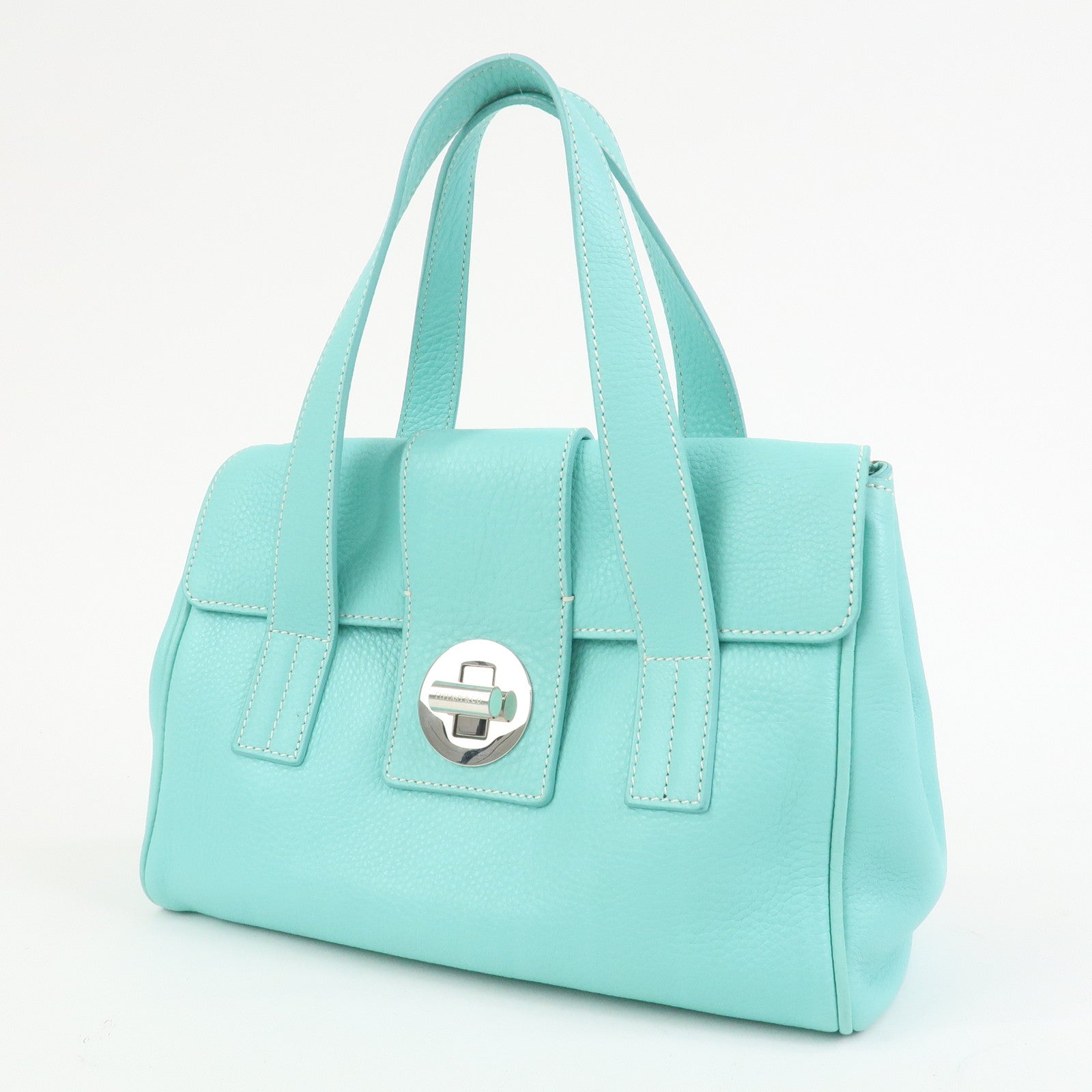 Tiffany & Co Manhattan Leather Hand Bag Tiffany Light Blue