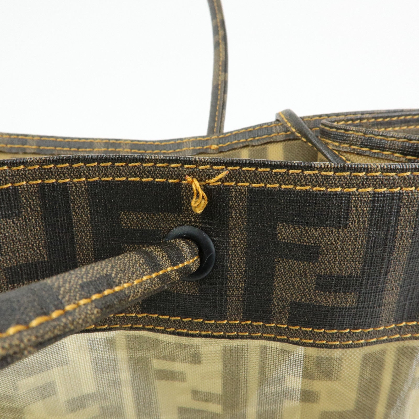 FENDI Zucca Mesh PVC Canvas Tote Bag Shoulder Bag Brown 8BH183
