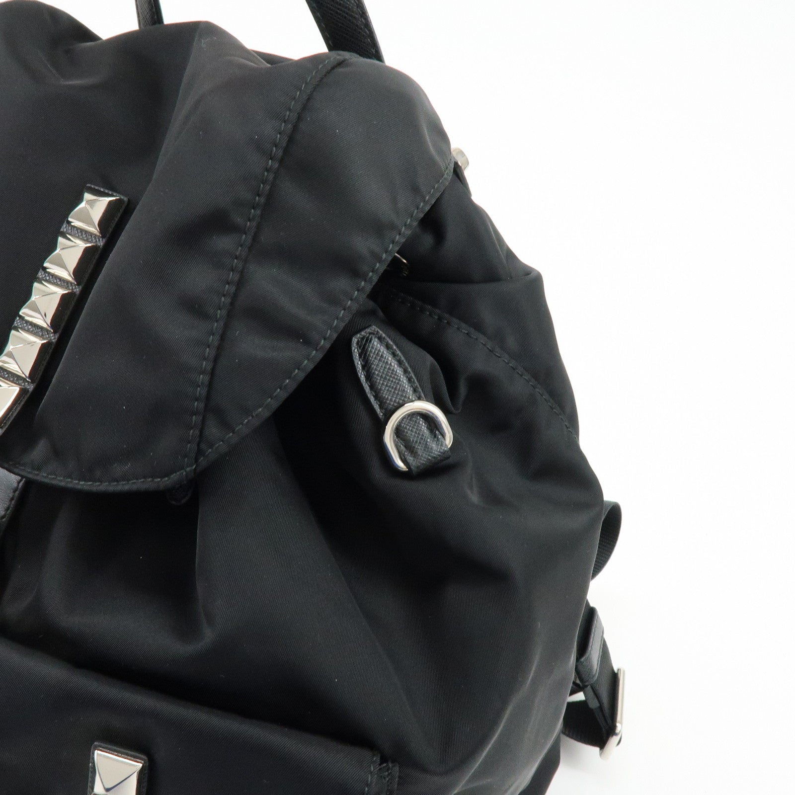 PRADA Triangle Logo Nylon Leather Backpack Studs Black Red1BZ811