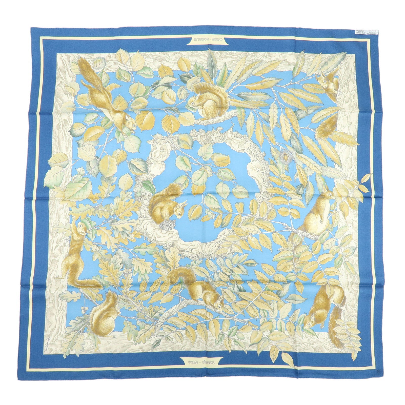 HERMES Carre 90 Silk 100% scarf Casse Noisette Squirrel Print