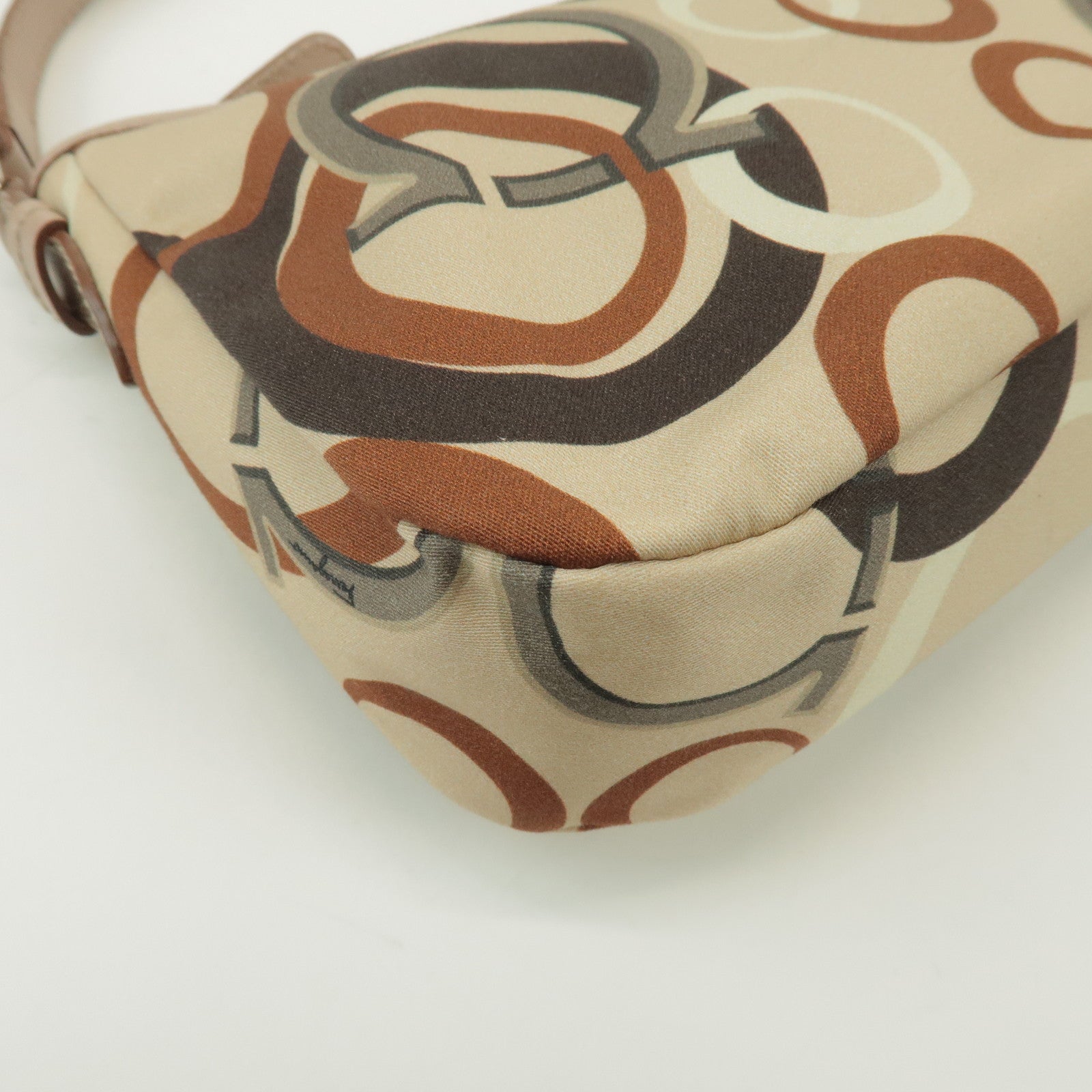 Ferragamo Gancini Nylon Leather Hand Bag Shoulder Bag Beige Brown