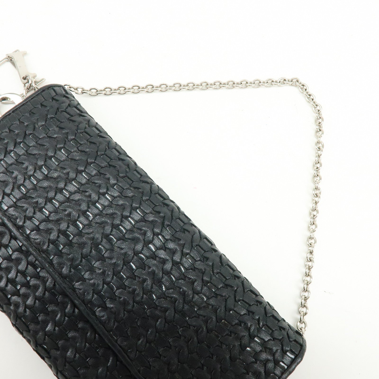Christian Dior Leather Chain Wallet WOC Hand Bag Black