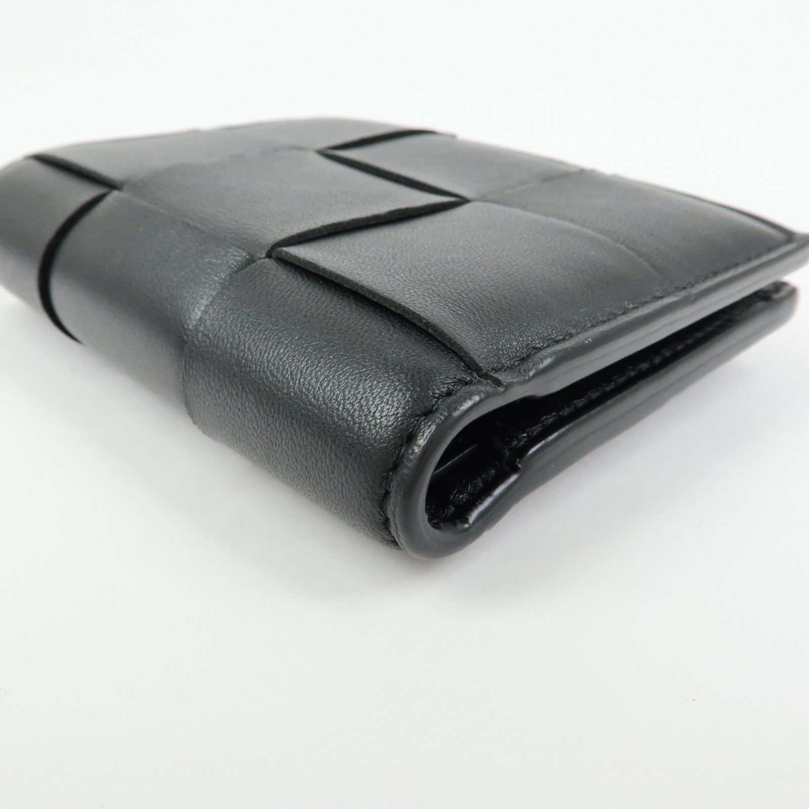 BOTTEGA VENETA Cassette Leather Small Bi-fold Comact Wallet Black