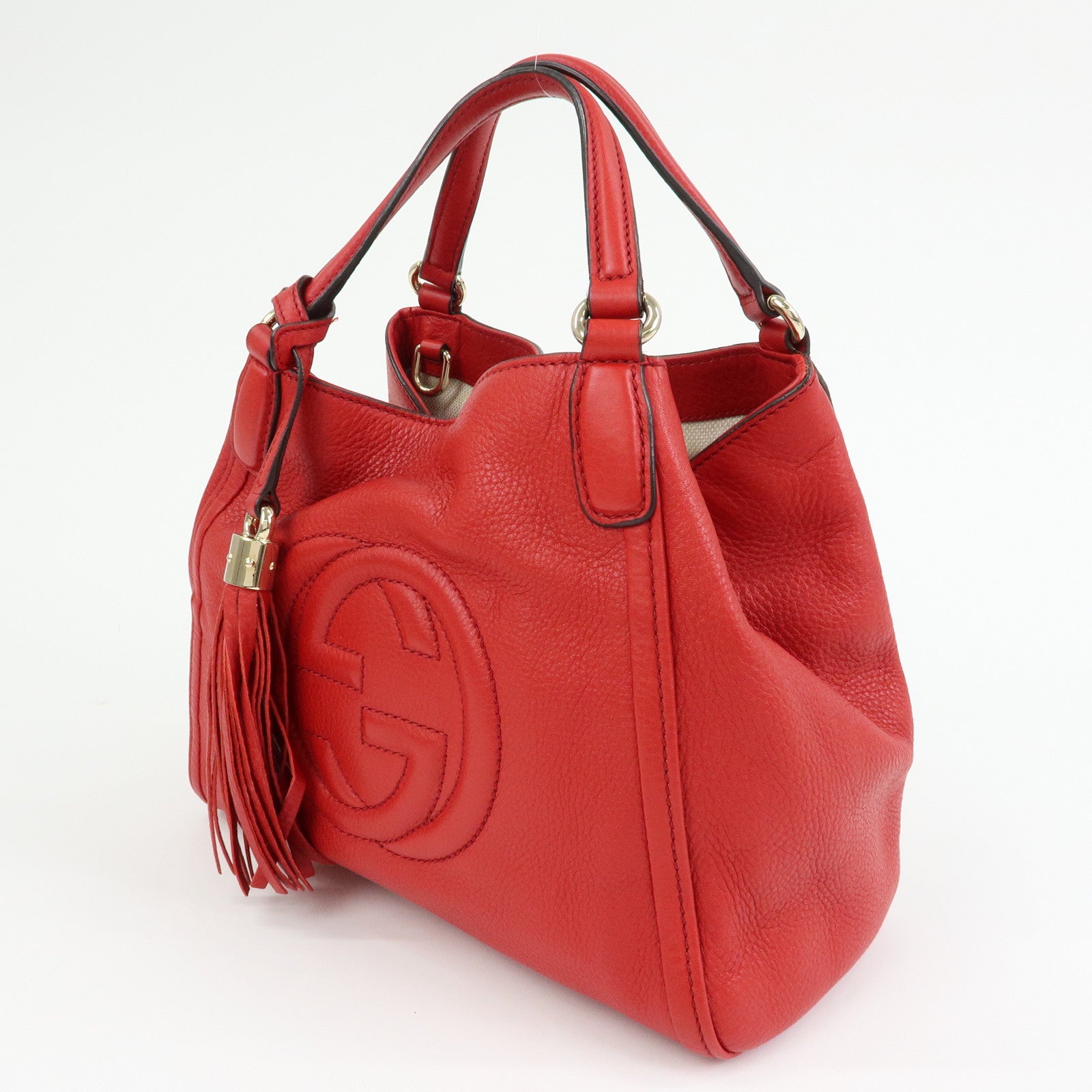 GUCCI SOHO Interlocking G Leather 2Way Bag Hand Bag Red 336751