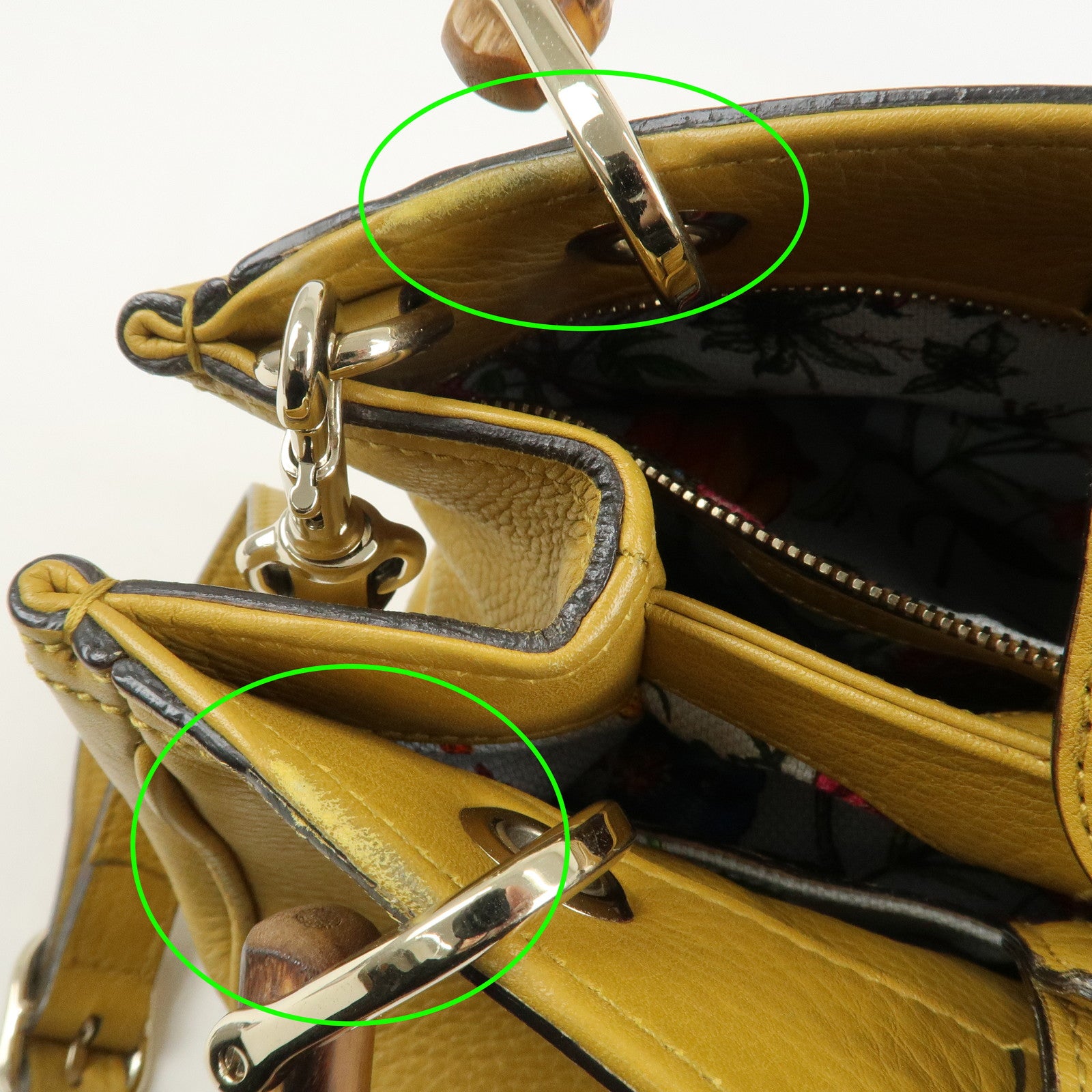GUCCI Bamboo Leather 2Way Bag Tote Shoulder Bag Mustard 336032