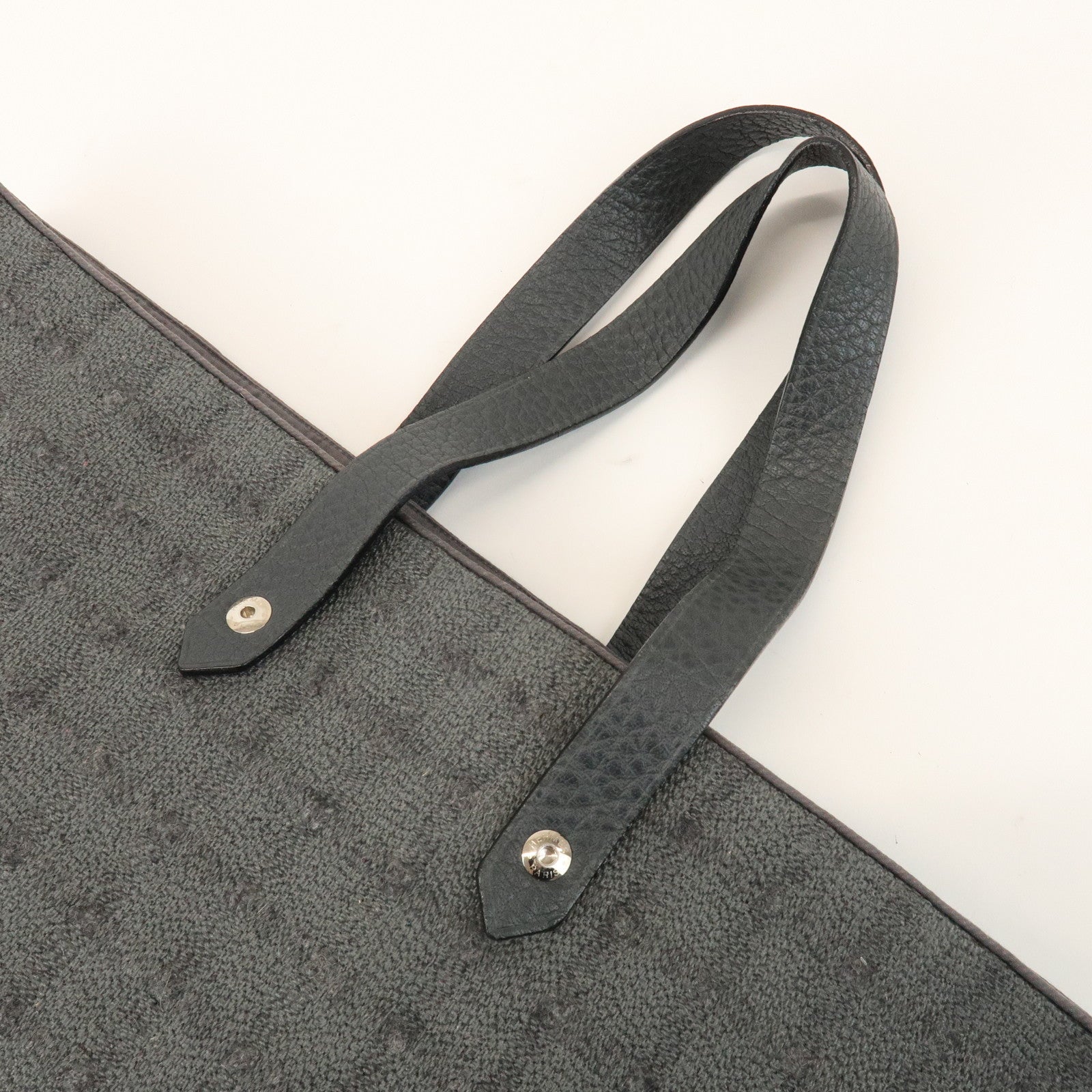 HERMES Amedaba GM Canvas Leather Tote Bag Hand Bag Grey