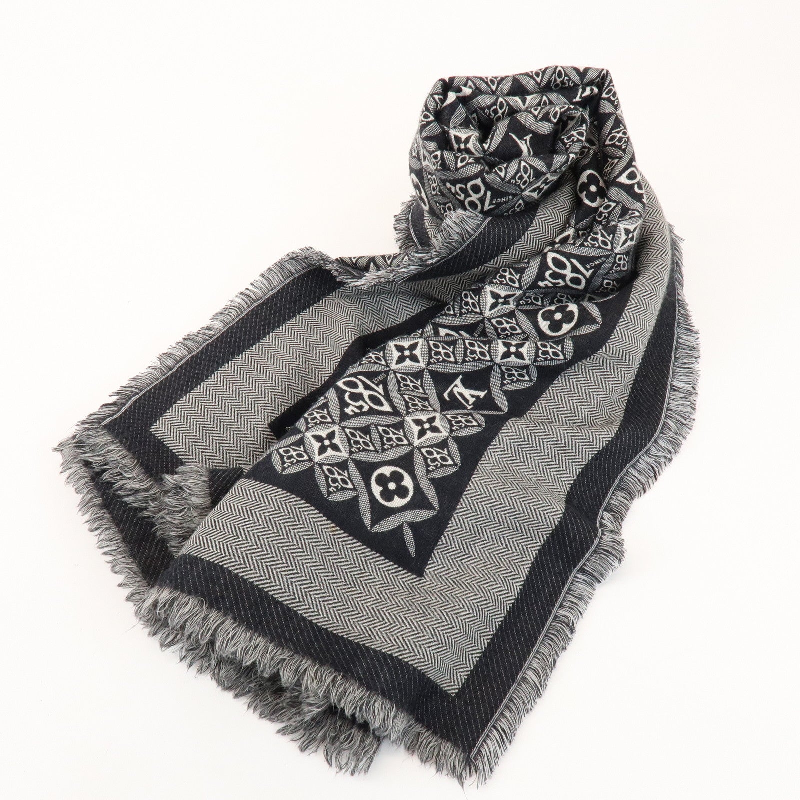 Louis Vuitton Monogram SINCE 1854 Silk Wool Scarf Black MP2821