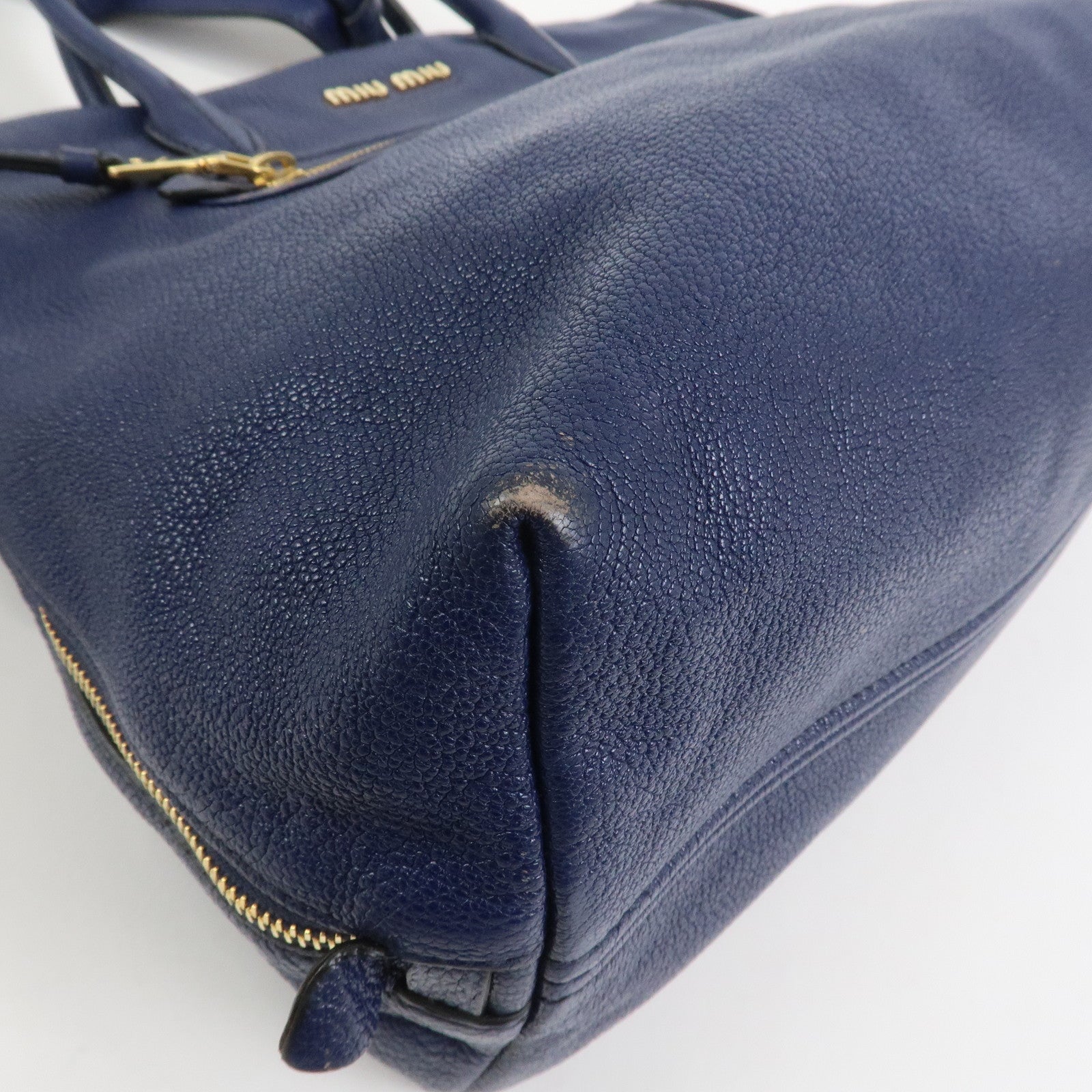 MIU MIU Madras Leather 2Way Hand Bag Shoulder Bag Blue 5BG136