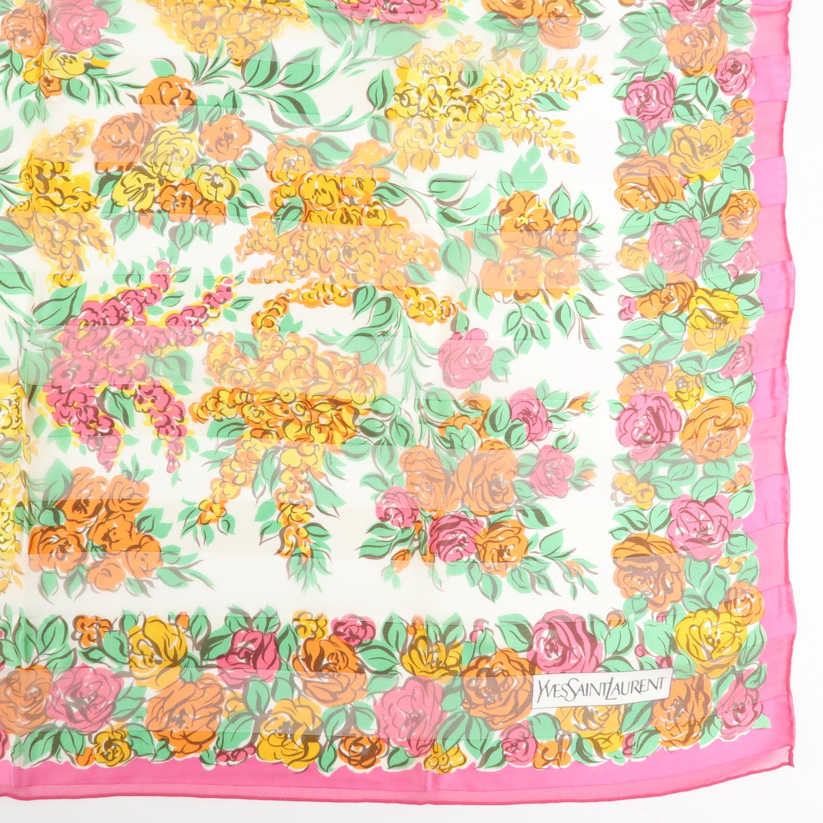 SAINT LAURENT PARIS YSL YVES Silk 100% Scarf Floral Motif Pink