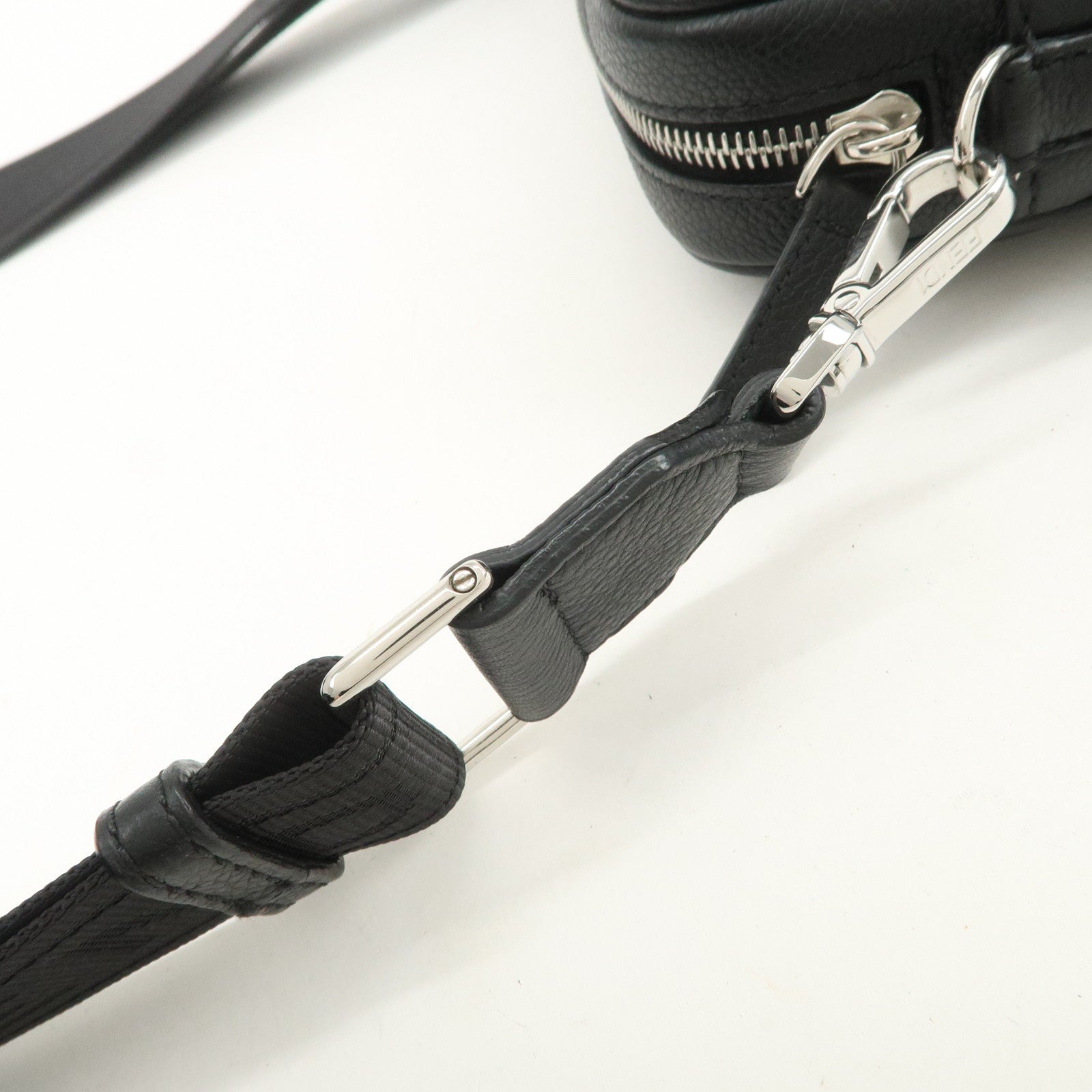 FENDI Logo Leather Camera Case Shoulder Bag Black 7M0286