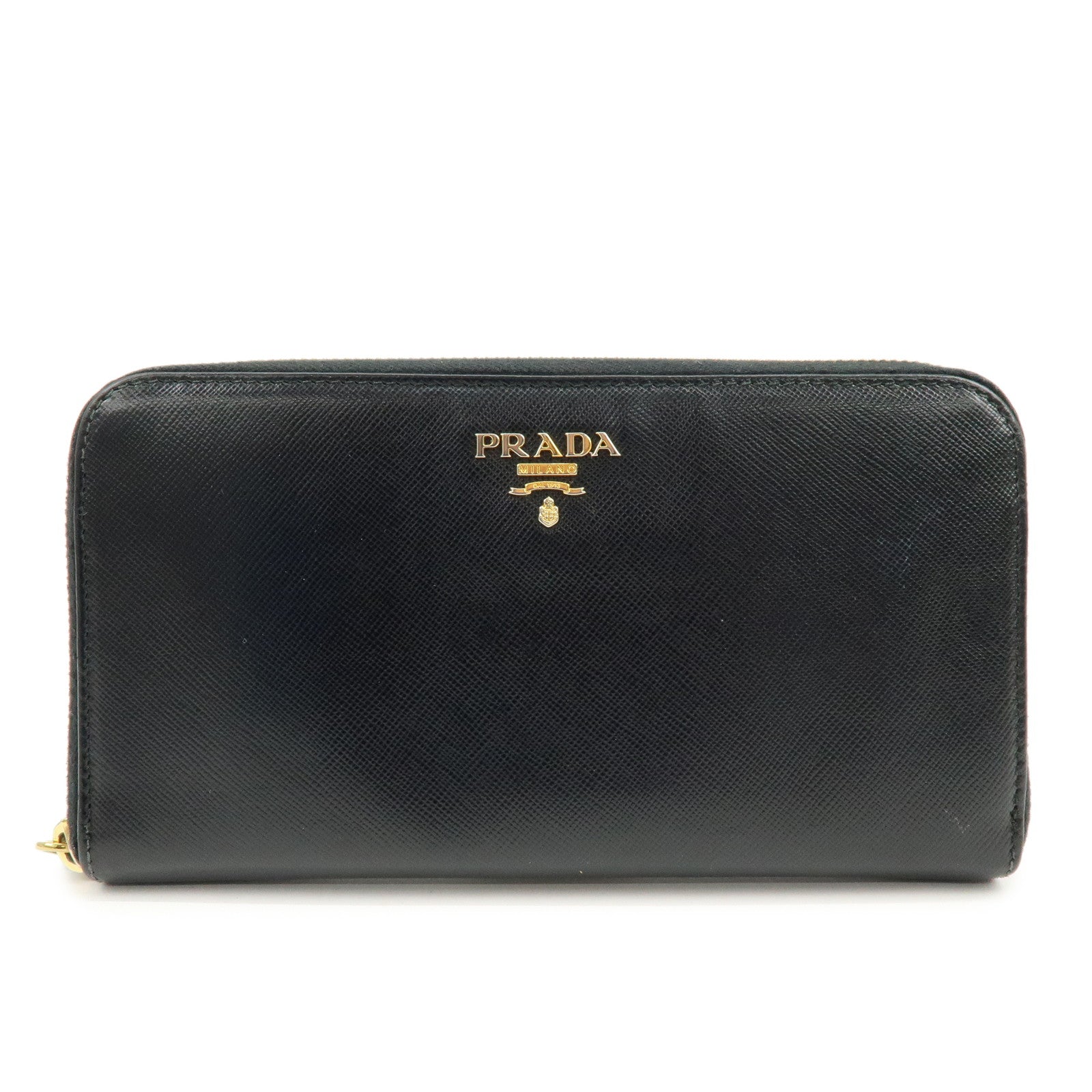 PRADA Saffiano Leather Round Zippy Long Wallet Black 1M0506