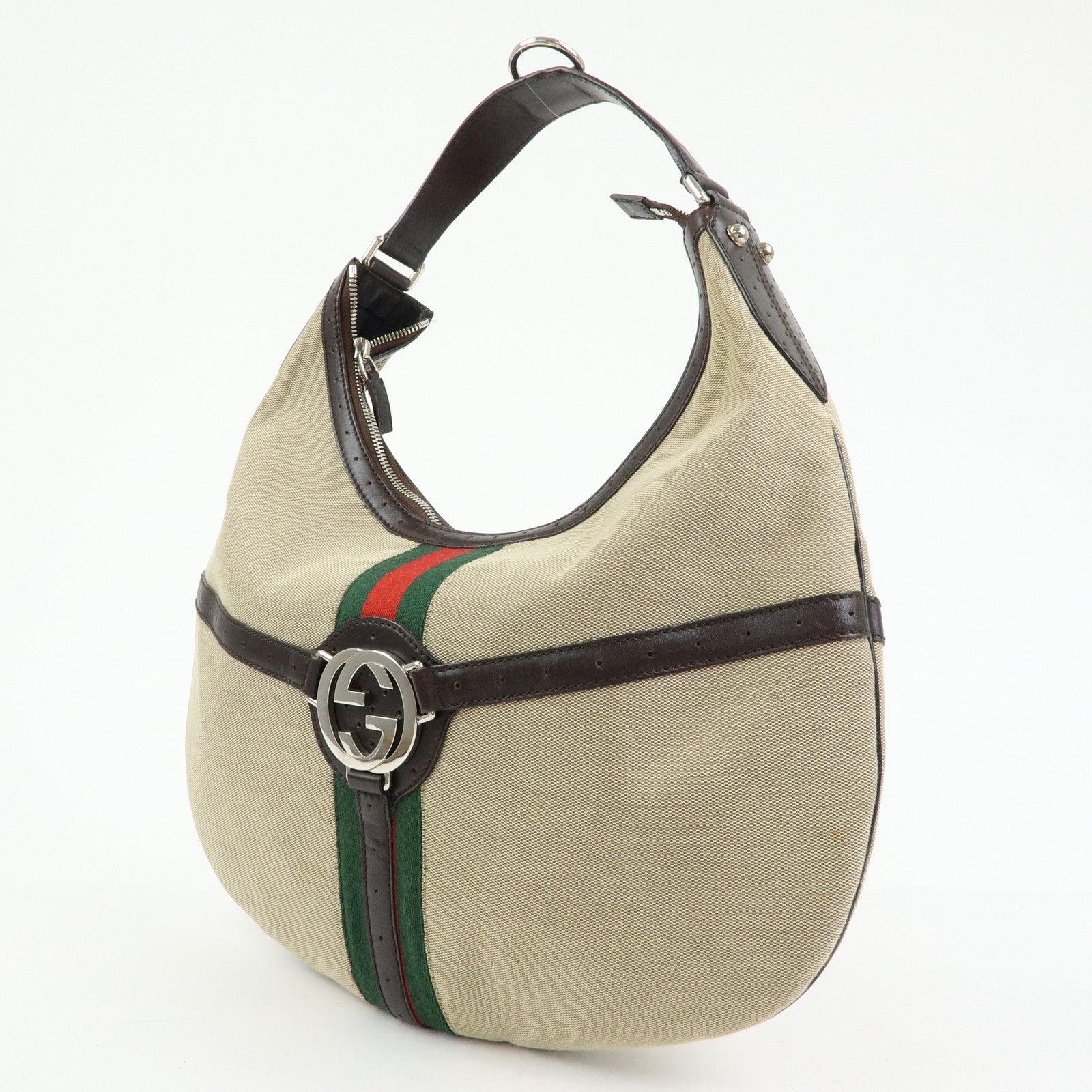 GUCCI Sherry Interlocking G Canvas Shoulder Hand Bag Beige 114871
