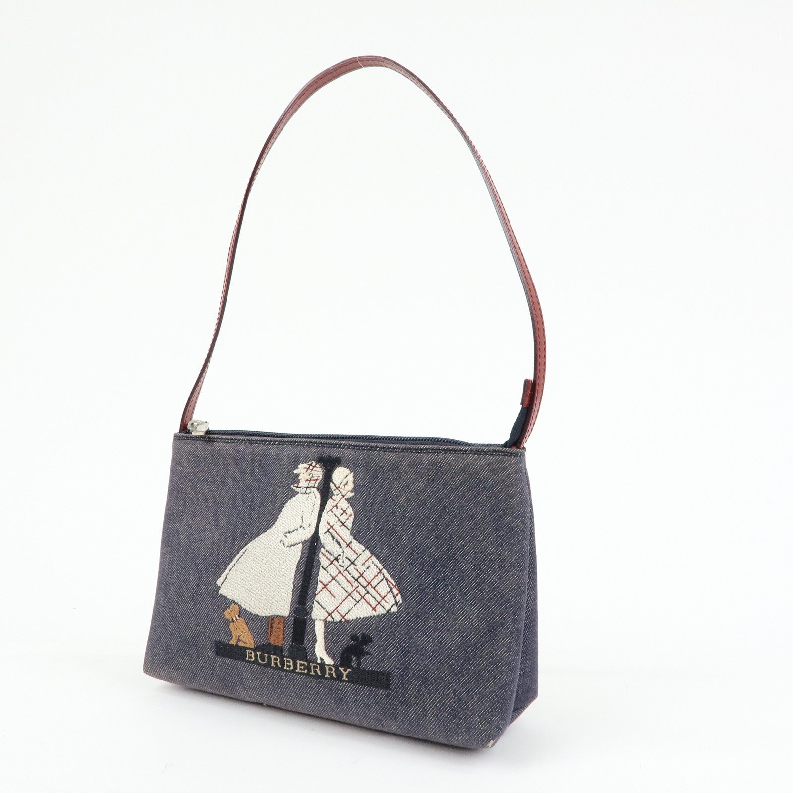 BURBERRY Denim Patent Leather Shoulder Bag Hand Bag Black Bordeaux