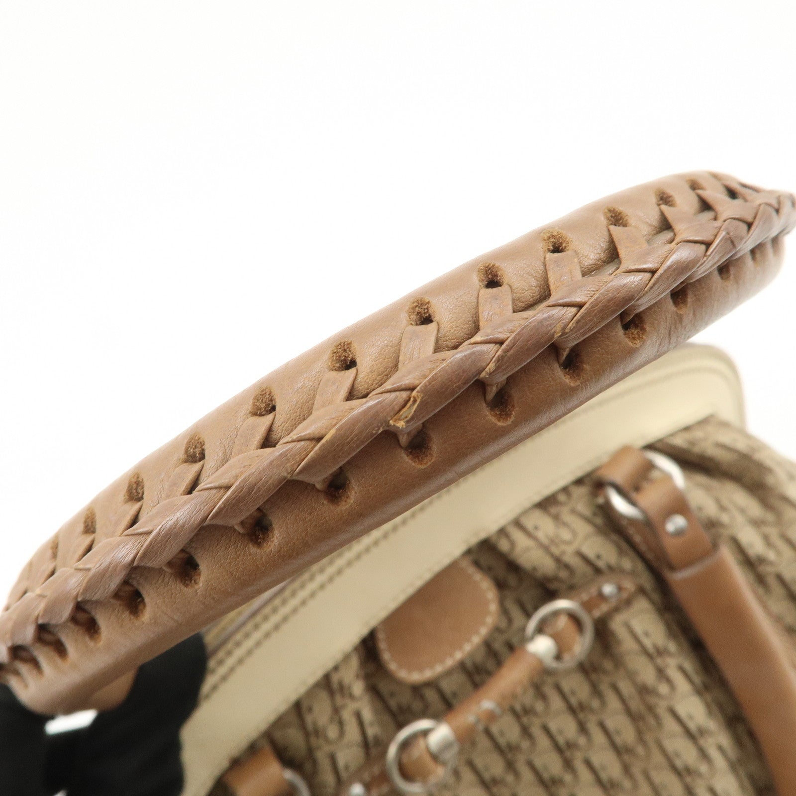 Christian Dior Trotter Canvas Leather Hand Bag Beige Ivory