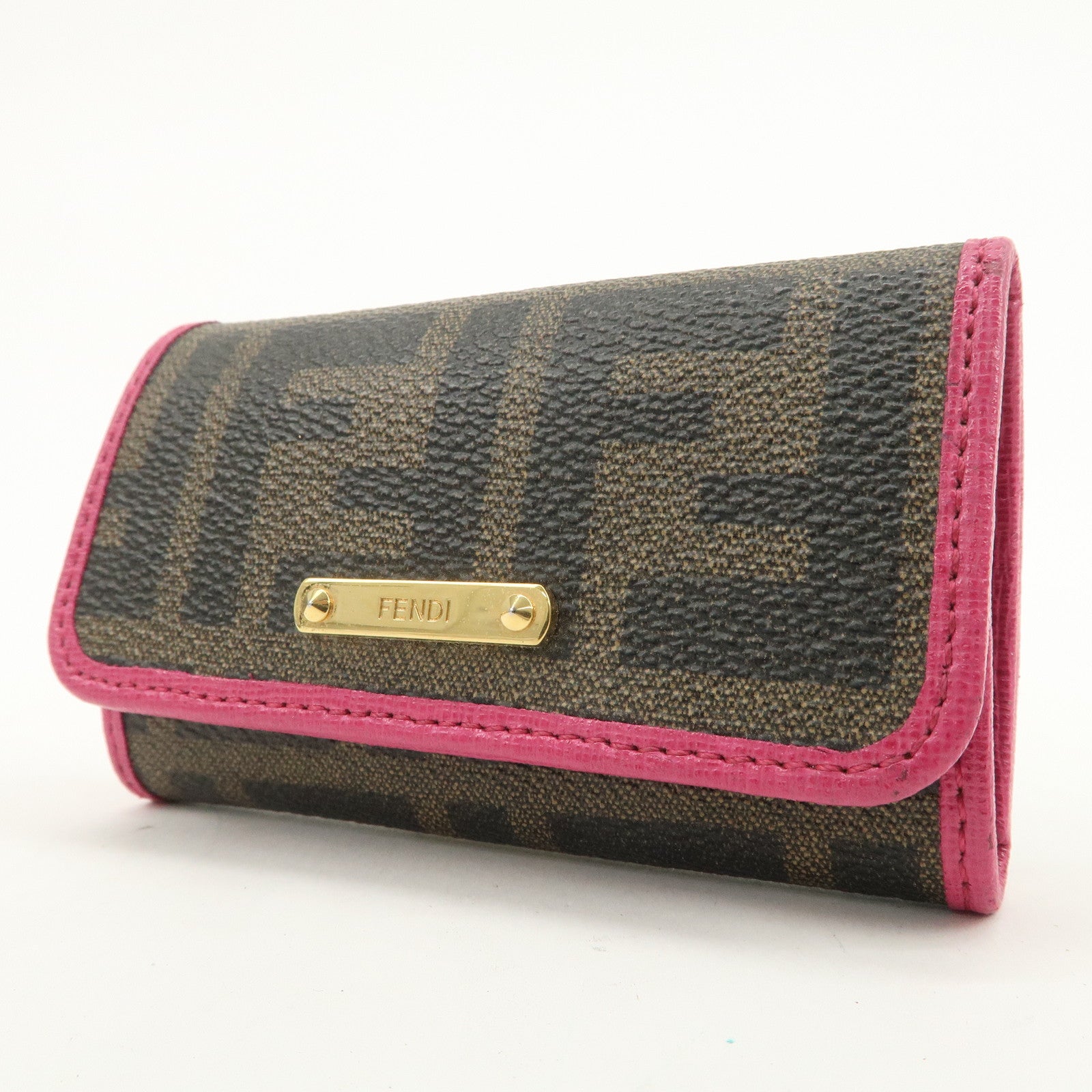 FENDI Zucca PVC Coating Canvas Leather 6 Rings Key Case 8AP079