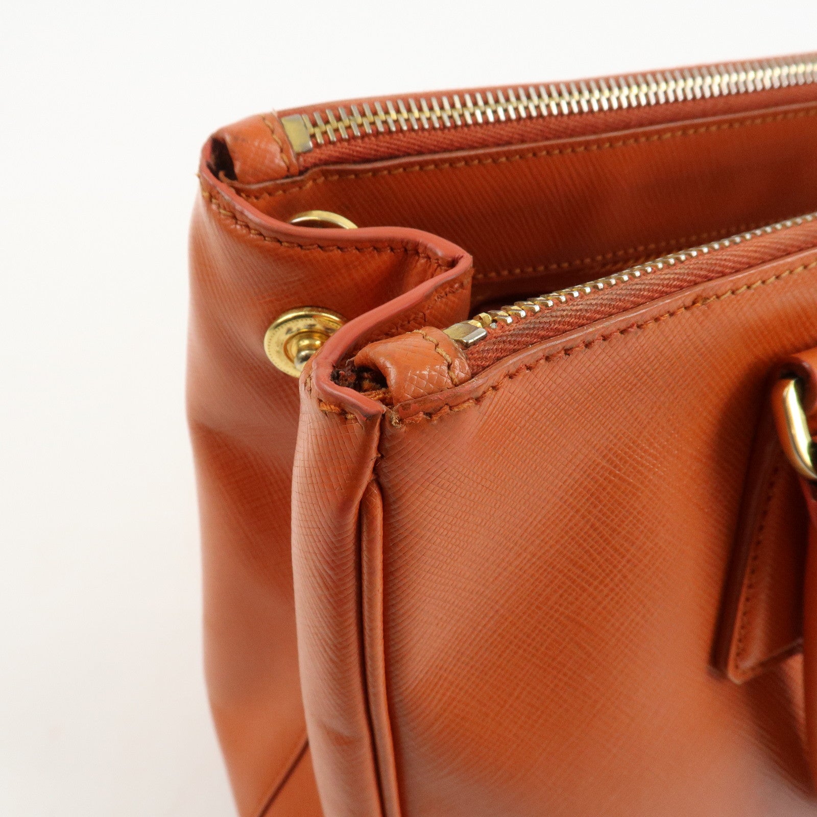 PRADA Triangle Logo Leather 2Way Hand Bag Orange 1BA863 Used