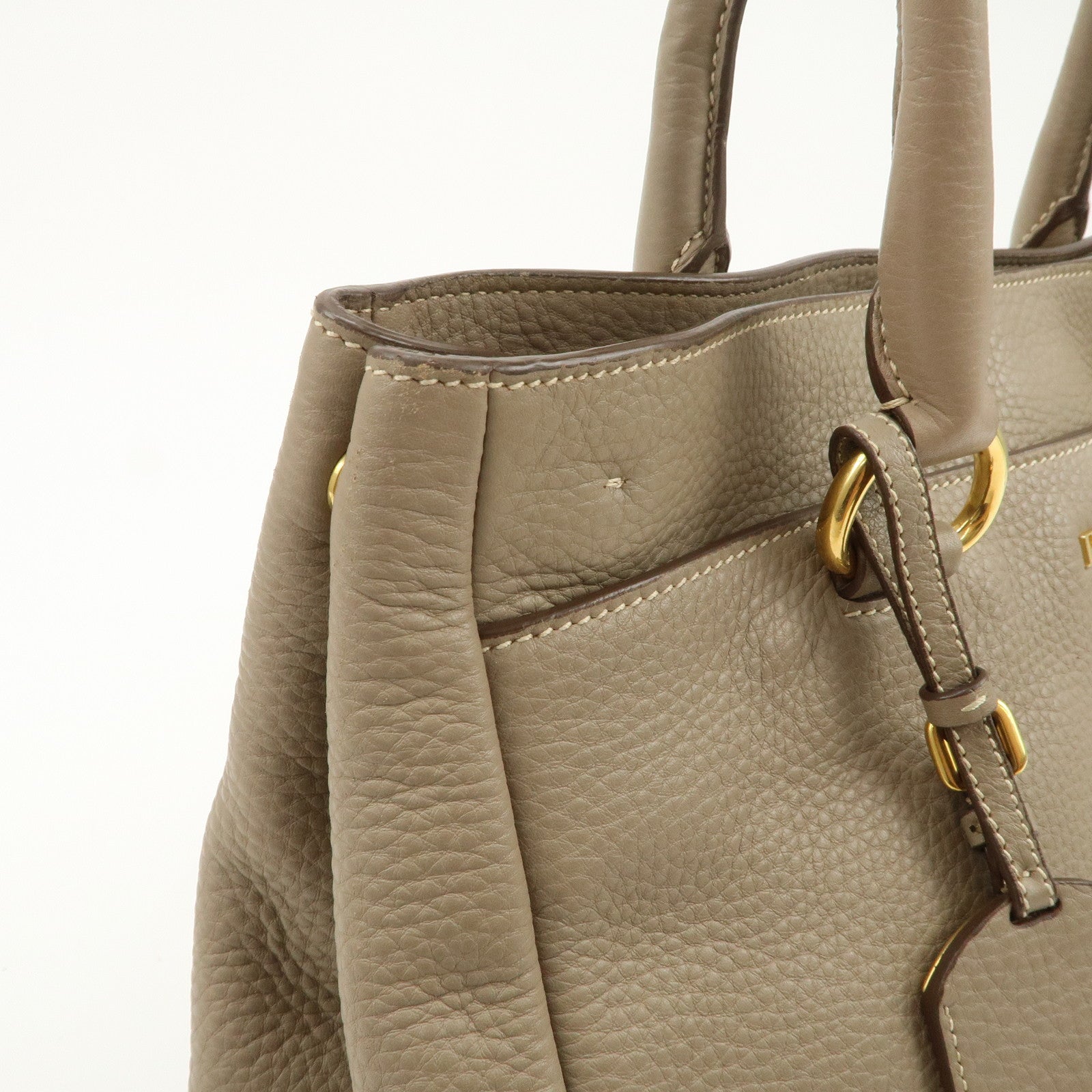 PRADA Logo Leather 2Way Bag Hand Bag Tote Bag Beige BR4393