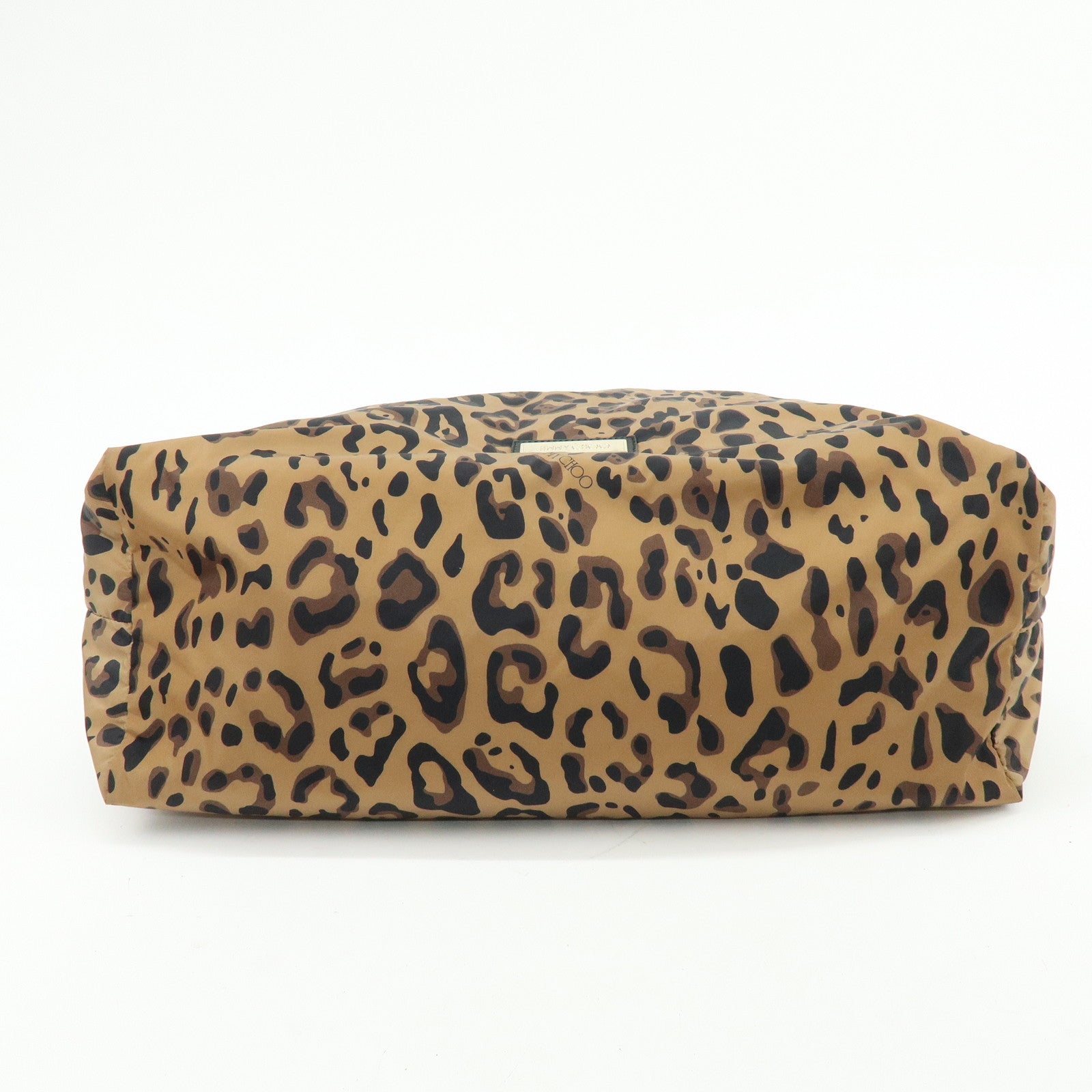 JIMMY CHOO Nylon Leather Shoulder Bag Hand Bag Animal Print Brown